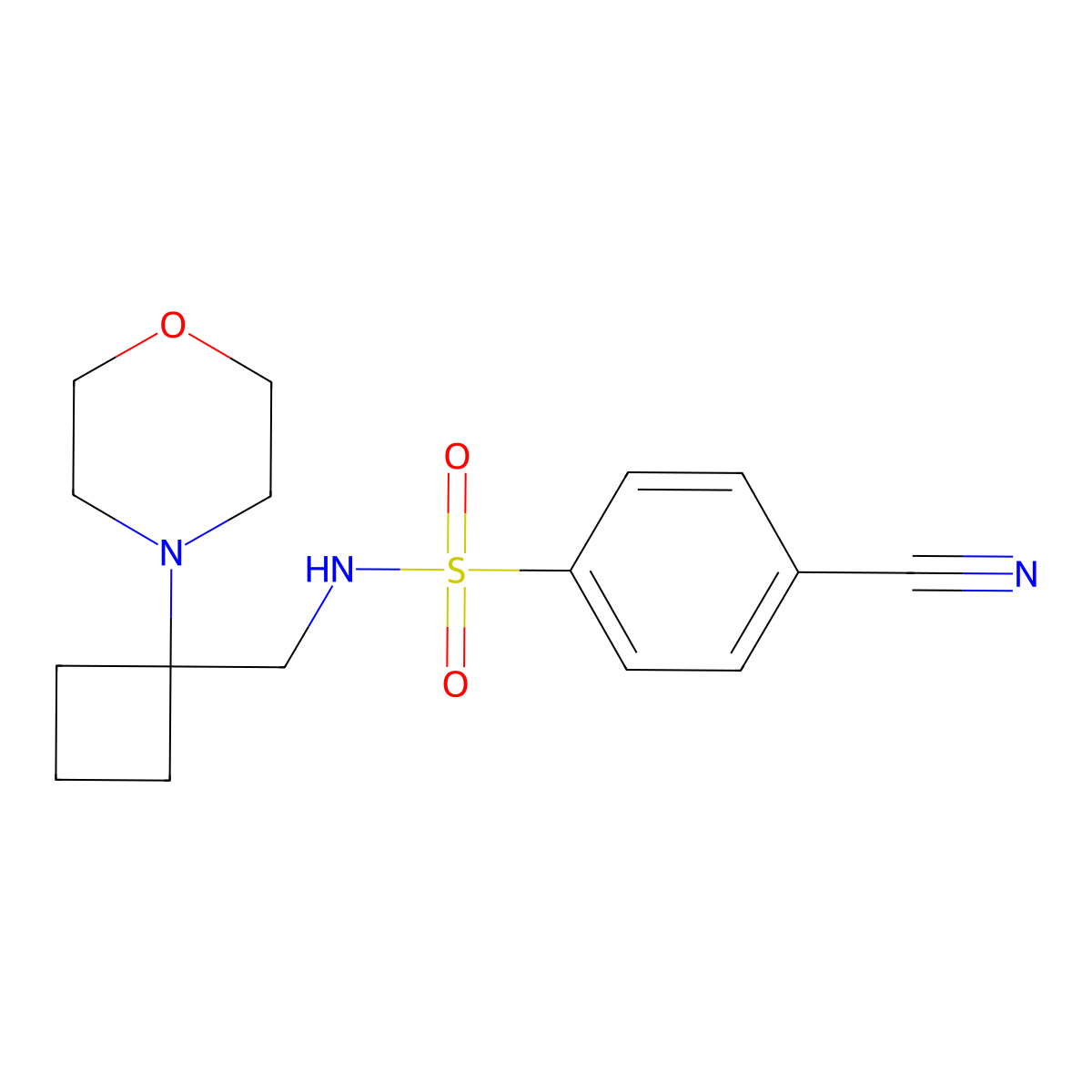 4-cyano-N-{[1-(morpholin-4-yl)cyclobutyl]methyl}benzene-1-sulfonamide molecular structure, CAS 2380068-76-6