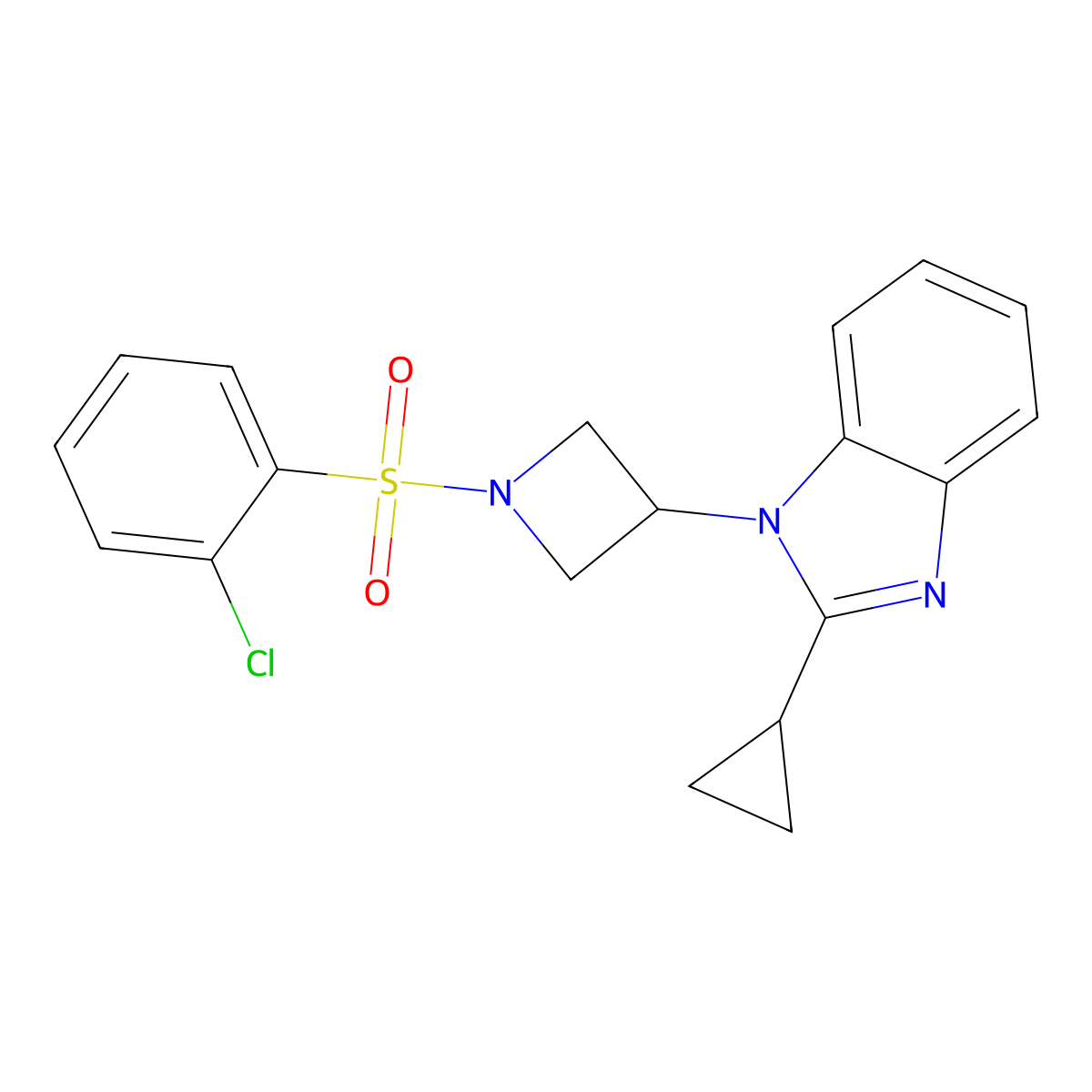 1-[1-(2-chlorobenzenesulfonyl)azetidin-3-yl]-2-cyclopropyl-1H-1,3-benzodiazole molecular structure, CAS 2380068-78-8