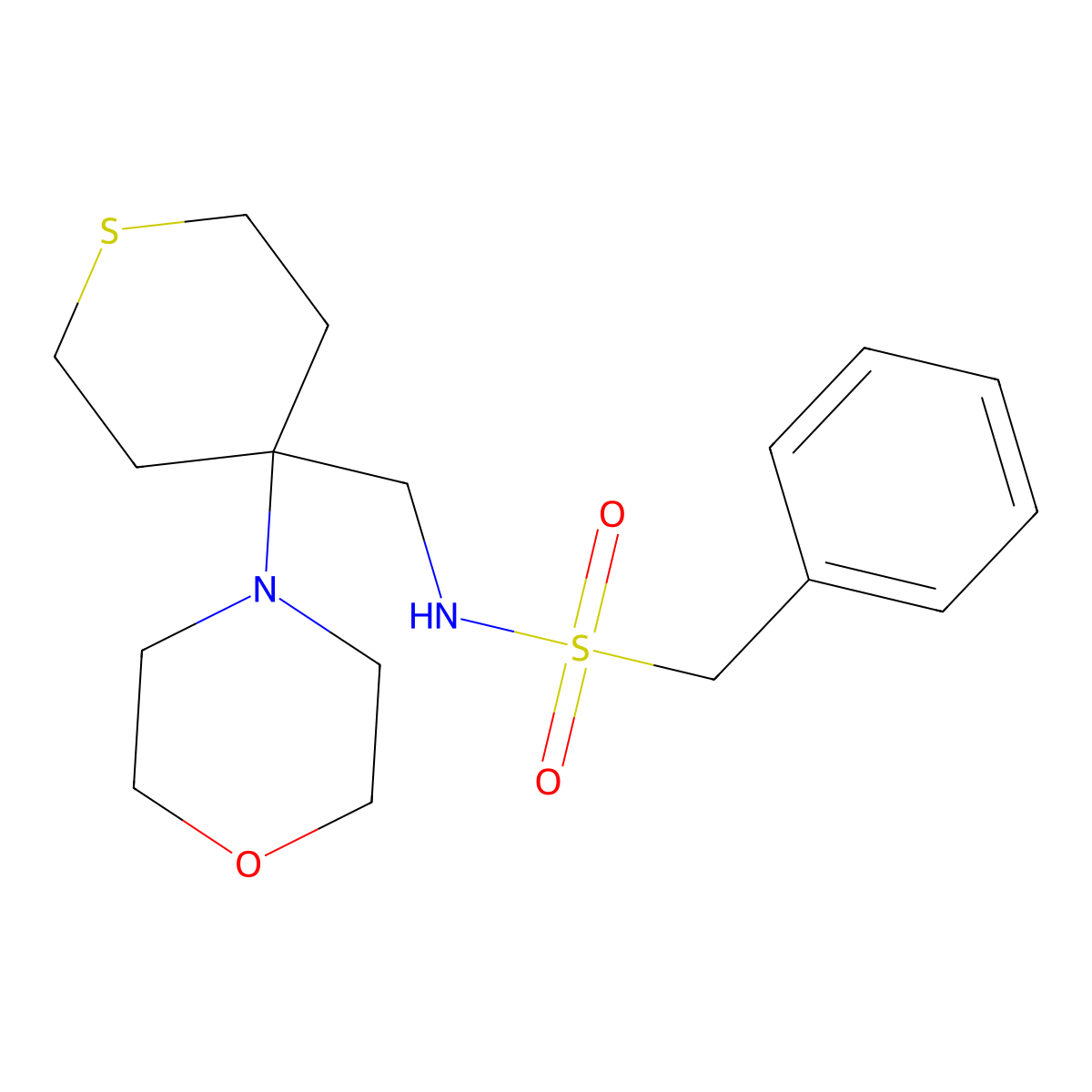 N-{[4-(morpholin-4-yl)thian-4-yl]methyl}-1-phenylmethanesulfonamide molecular structure, CAS 2380068-79-9