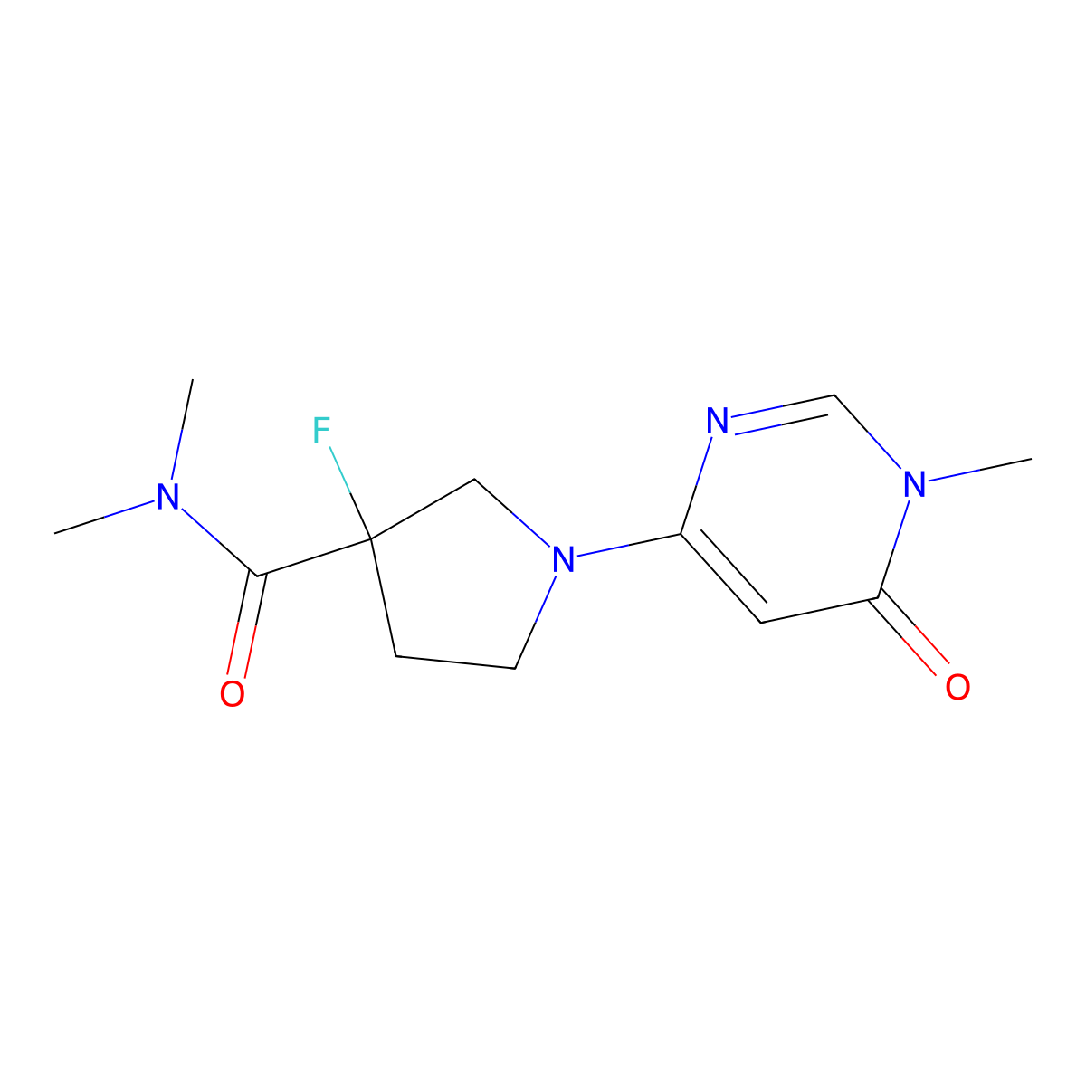 3-fluoro-N,N-dimethyl-1-(1-methyl-6-oxo-1,6-dihydropyrimidin-4-yl)pyrrolidine-3-carboxamide molecular structure, CAS 2380068-80-2