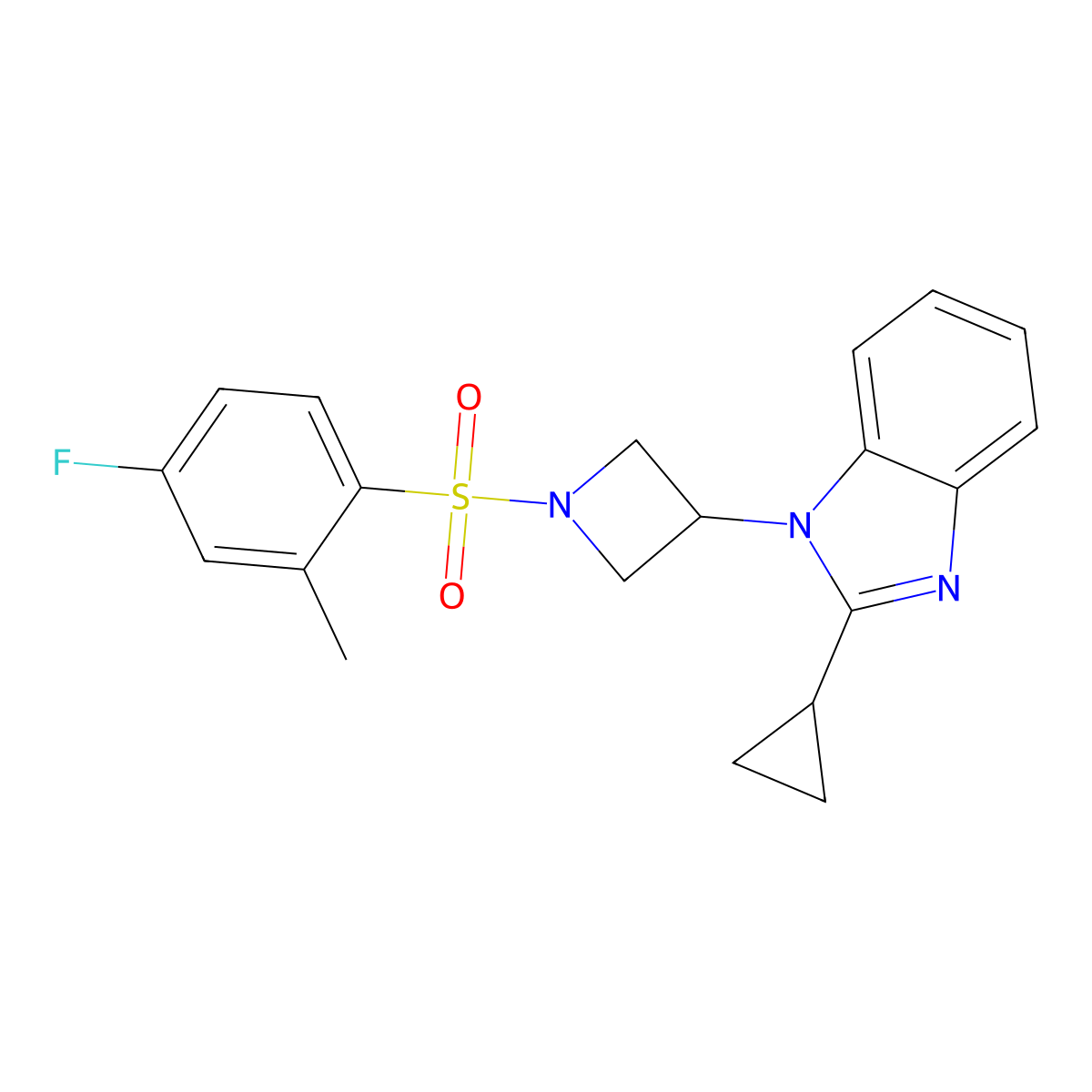 2-cyclopropyl-1-[1-(4-fluoro-2-methylbenzenesulfonyl)azetidin-3-yl]-1H-1,3-benzodiazole molecular structure, CAS 2380068-84-6