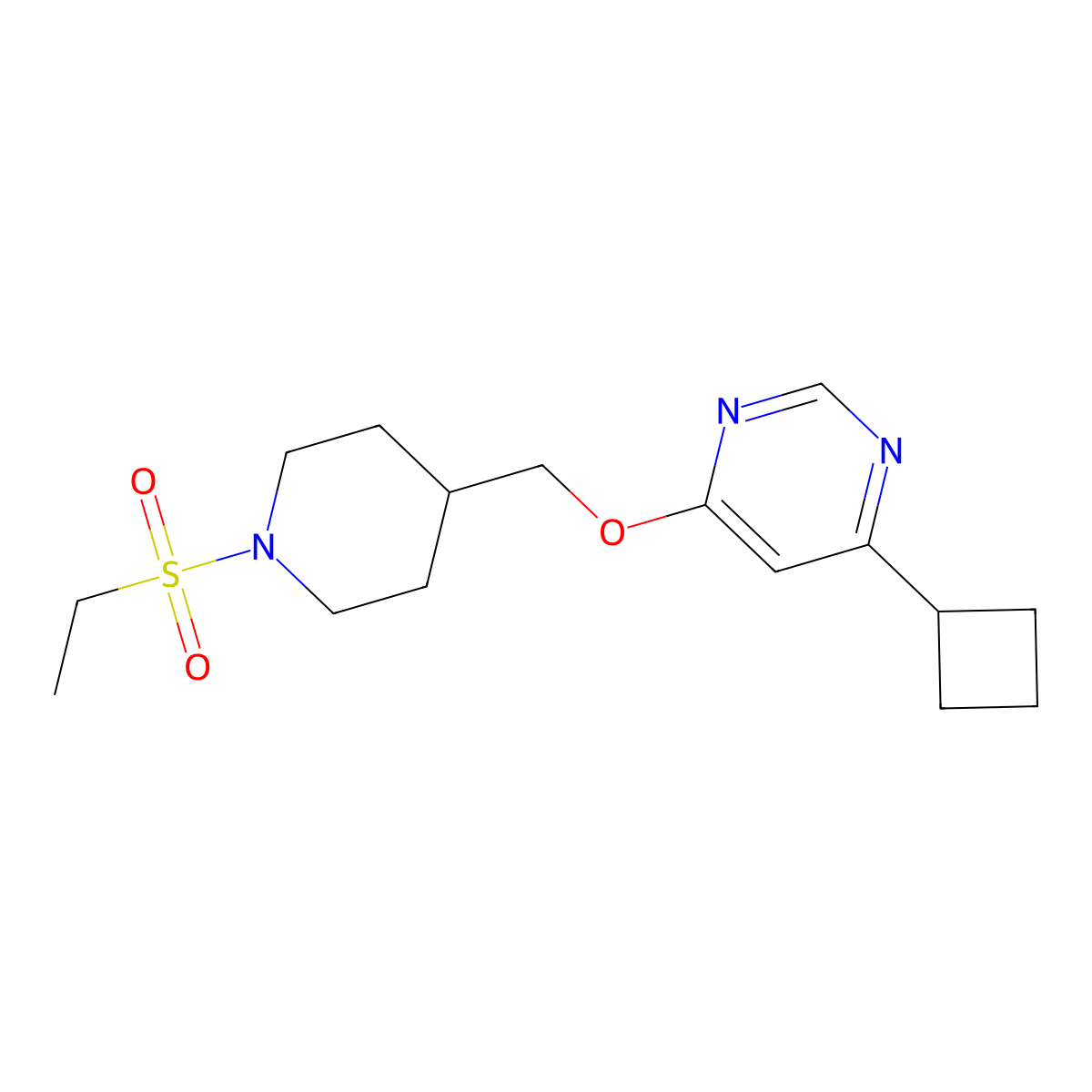 4-Cyclobutyl-6-{[1-(ethanesulfonyl)piperidin-4-yl]methoxy}pyrimidine molecular structure, CAS 2380068-89-1