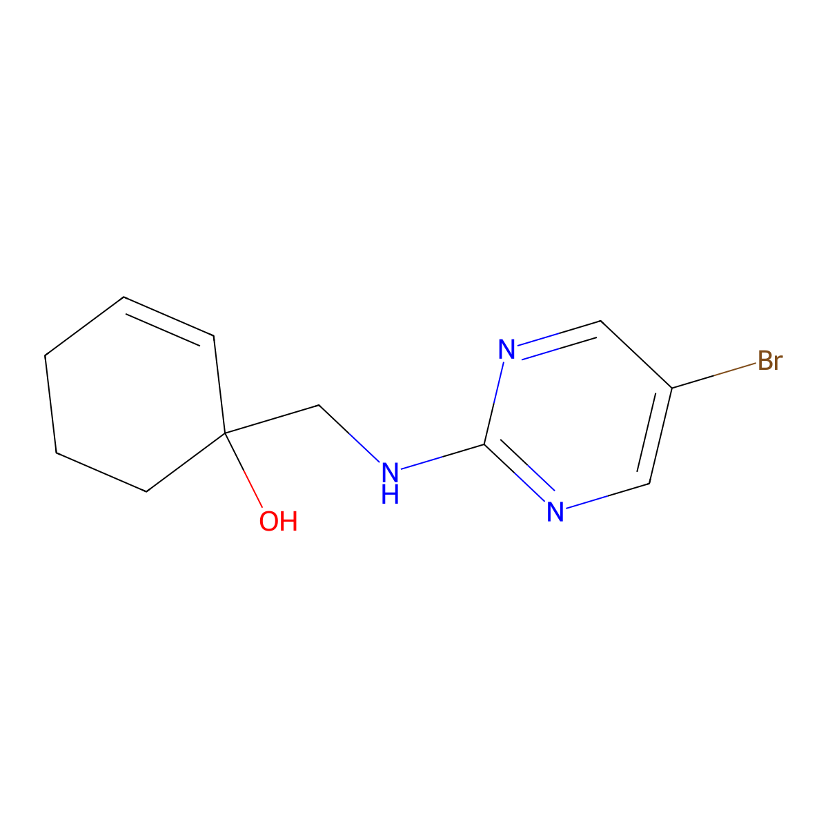 1-{[(5-Bromopyrimidin-2-yl)amino]methyl}cyclohex-2-en-1-ol molecular structure, CAS 2380068-90-4