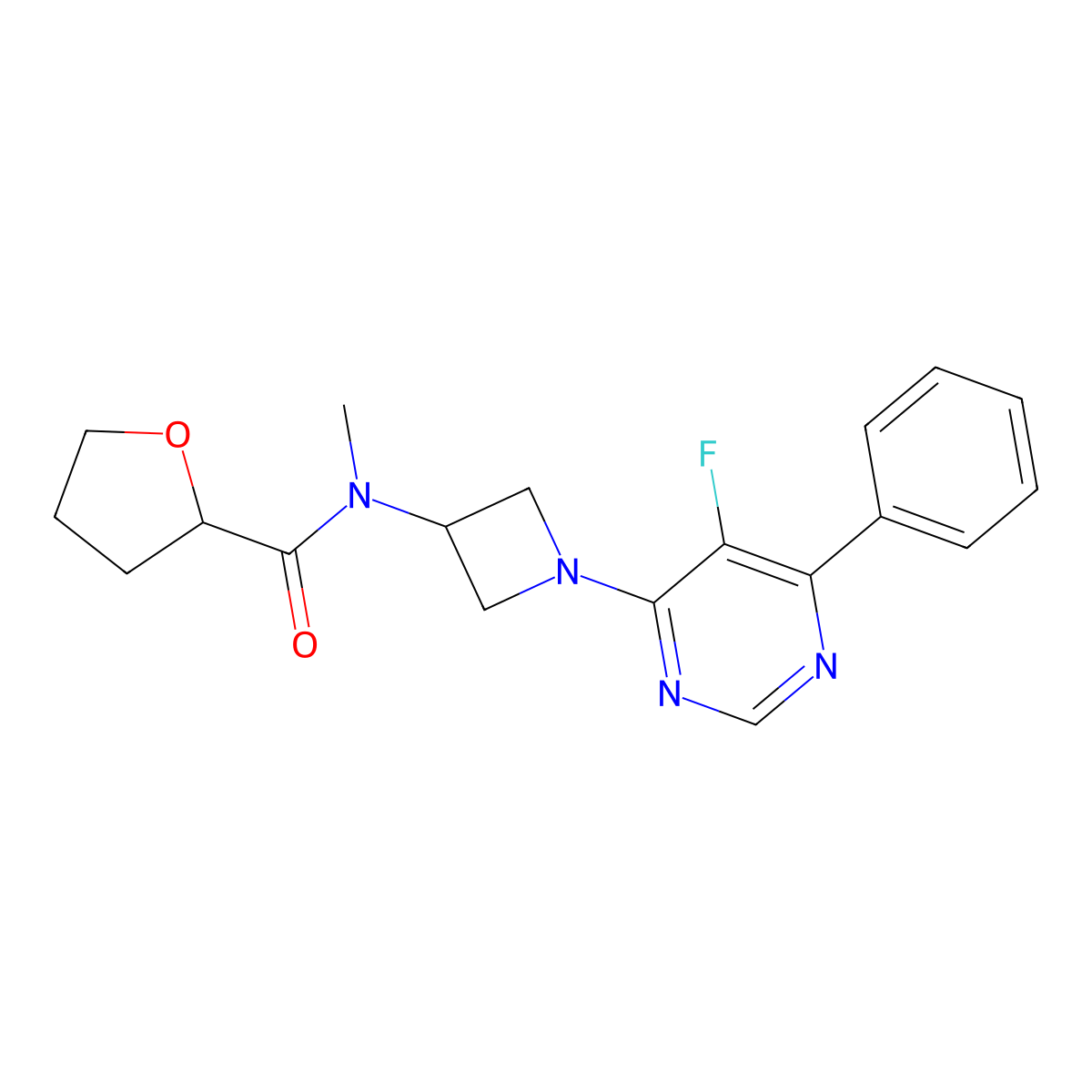 N-[1-(5-Fluoro-6-phenylpyrimidin-4-yl)azetidin-3-yl]-N-methyloxolane-2-carboxamide molecular structure, CAS 2380068-91-5