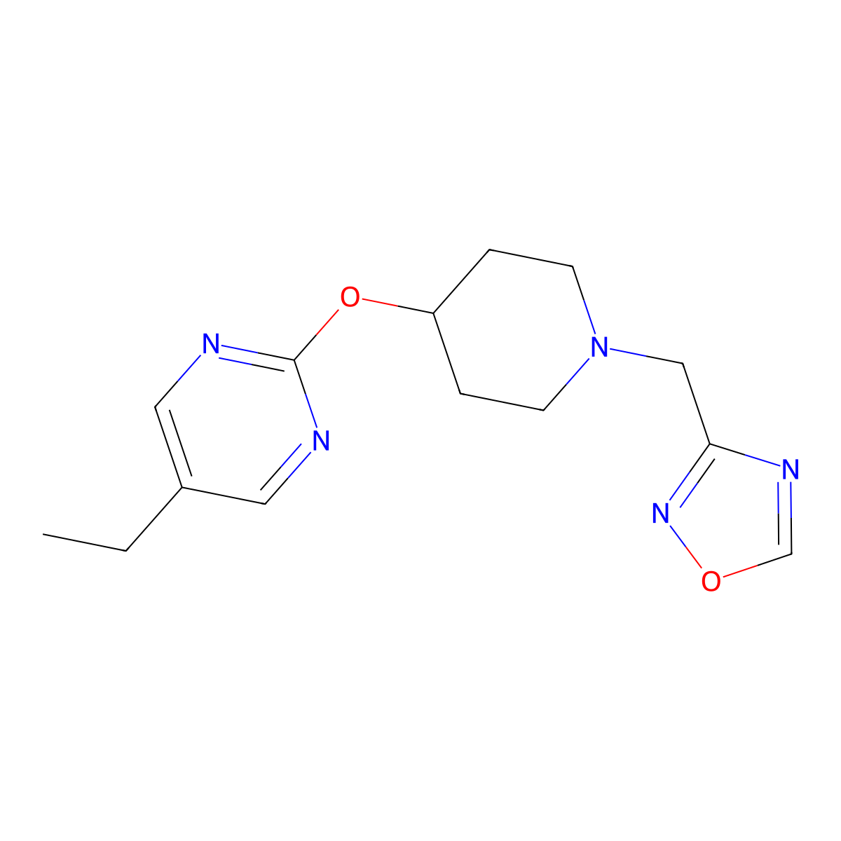 5-Ethyl-2-({1-[(1,2,4-oxadiazol-3-yl)methyl]piperidin-4-yl}oxy)pyrimidine molecular structure, CAS 2380068-97-1