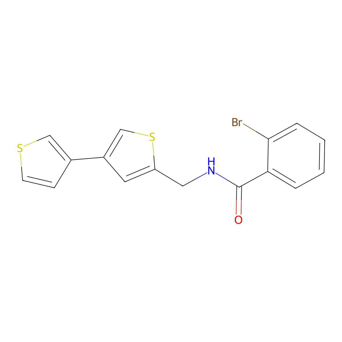 N-({[3,3'-bithiophene]-5-yl}methyl)-2-bromobenzamide molecular structure, CAS 2380068-98-2