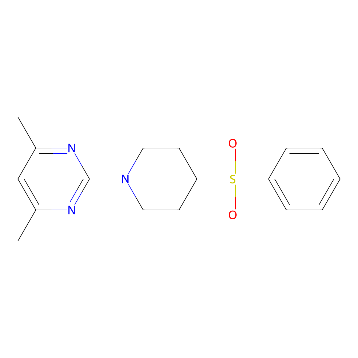 2-[4-(Benzenesulfonyl)piperidin-1-yl]-4,6-dimethylpyrimidine molecular structure, CAS 2380068-99-3