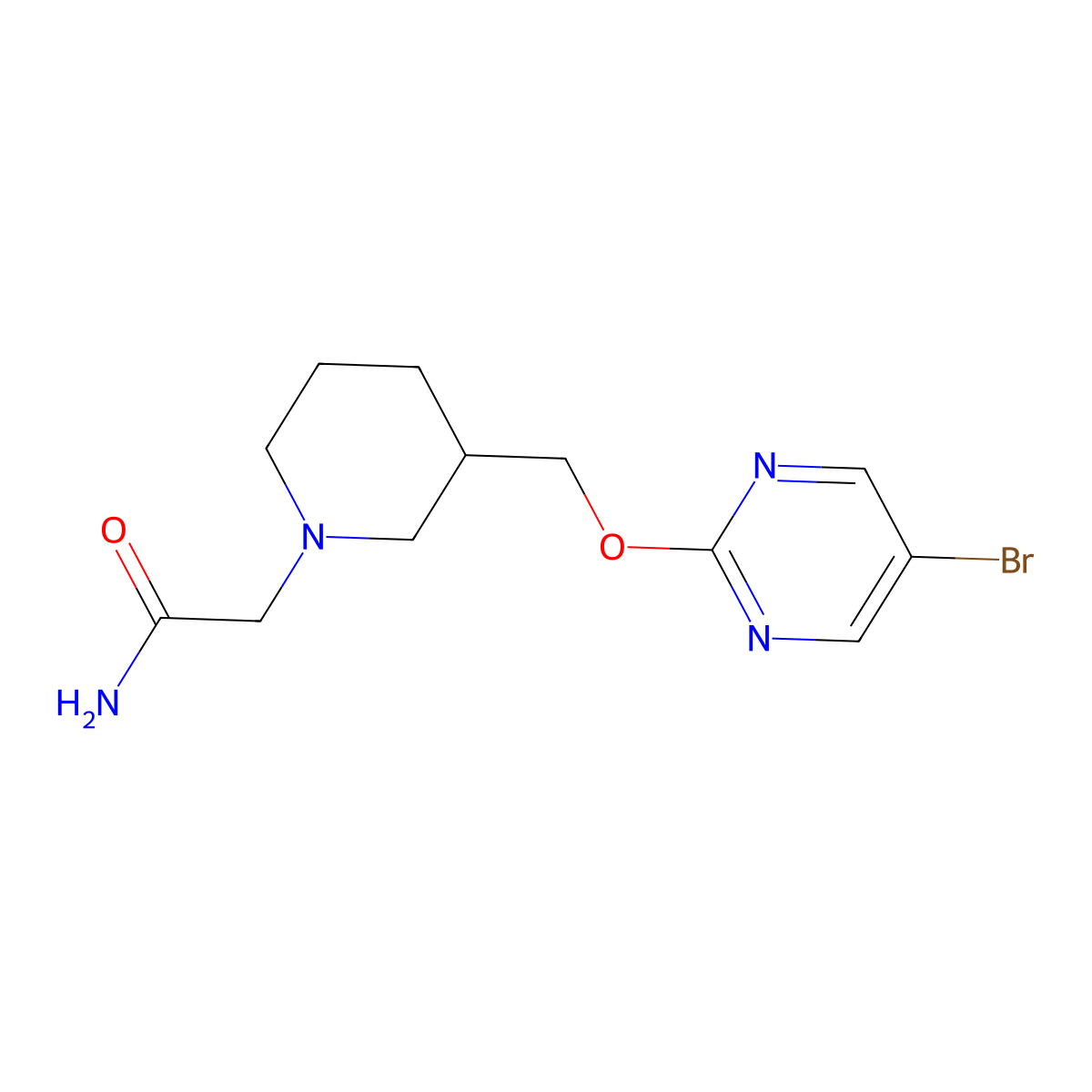 2-(3-{[(5-Bromopyrimidin-2-yl)oxy]methyl}piperidin-1-yl)acetamide molecular structure, CAS 2380069-03-2