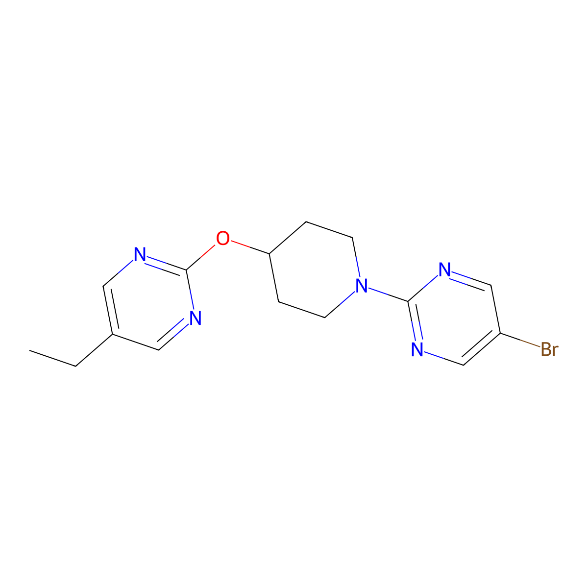 5-Bromo-2-{4-[(5-ethylpyrimidin-2-yl)oxy]piperidin-1-yl}pyrimidine molecular structure, CAS 2380069-11-2
