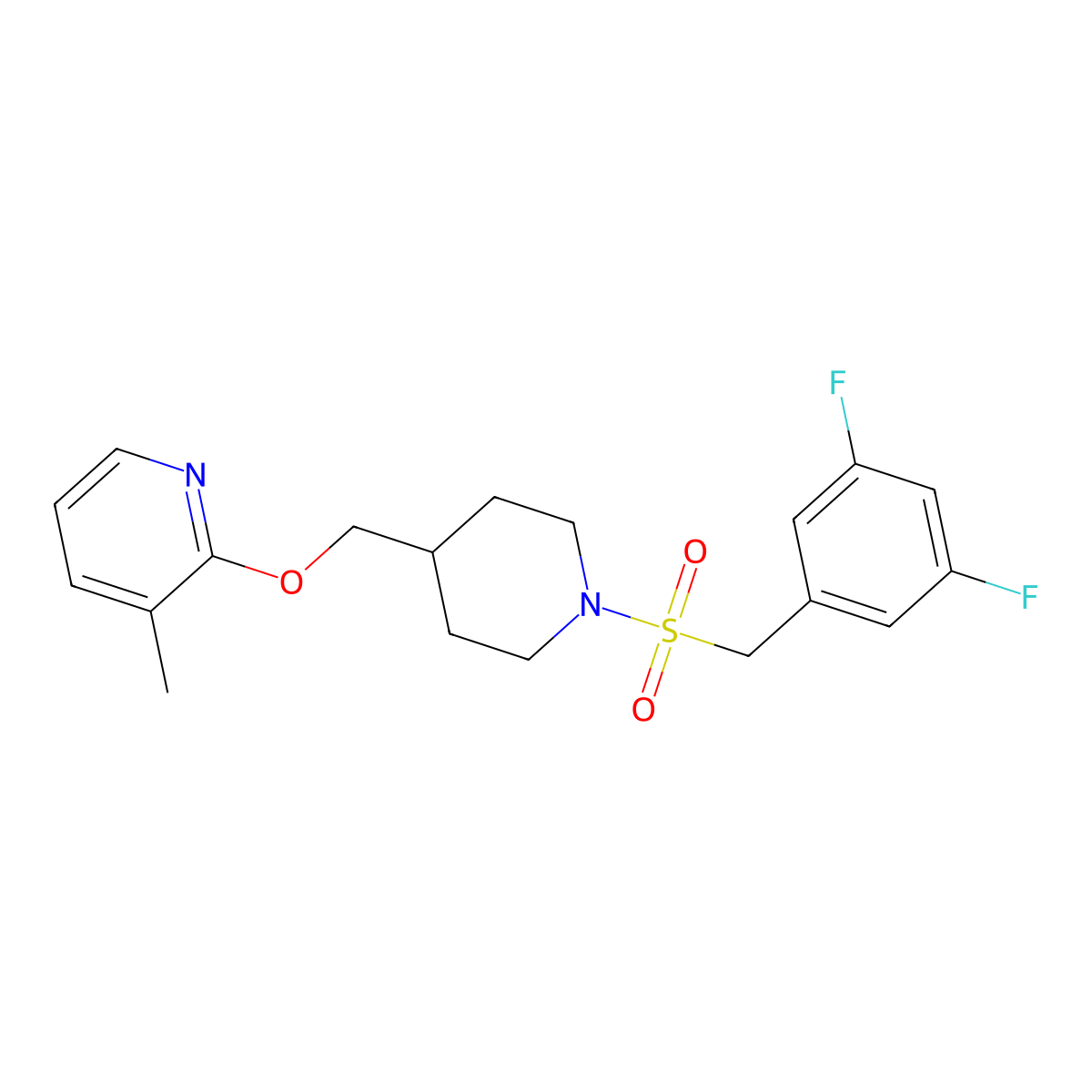 2-({1-[(3,5-Difluorophenyl)methanesulfonyl]piperidin-4-yl}methoxy)-3-methylpyridine molecular structure, CAS 2380069-14-5