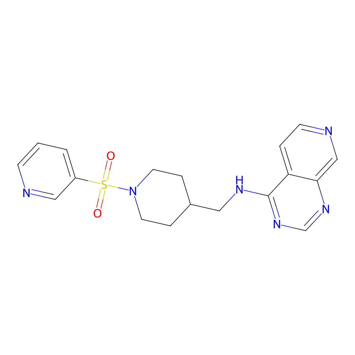 N-{[1-(pyridine-3-sulfonyl)piperidin-4-yl]methyl}pyrido[3,4-d]pyrimidin-4-amine molecular structure, CAS 2380069-16-7