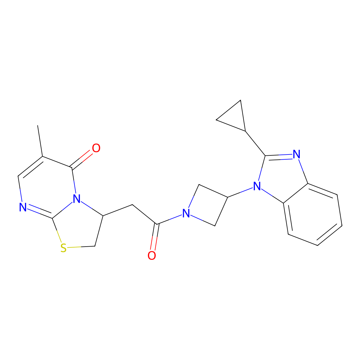 3-{2-[3-(2-cyclopropyl-1H-1,3-benzodiazol-1-yl)azetidin-1-yl]-2-oxoethyl}-6-methyl-2H,3H,5H-[1,3]thiazolo[3,2-a]pyrimidin-5-one molecular structure, CAS 2380069-18-9