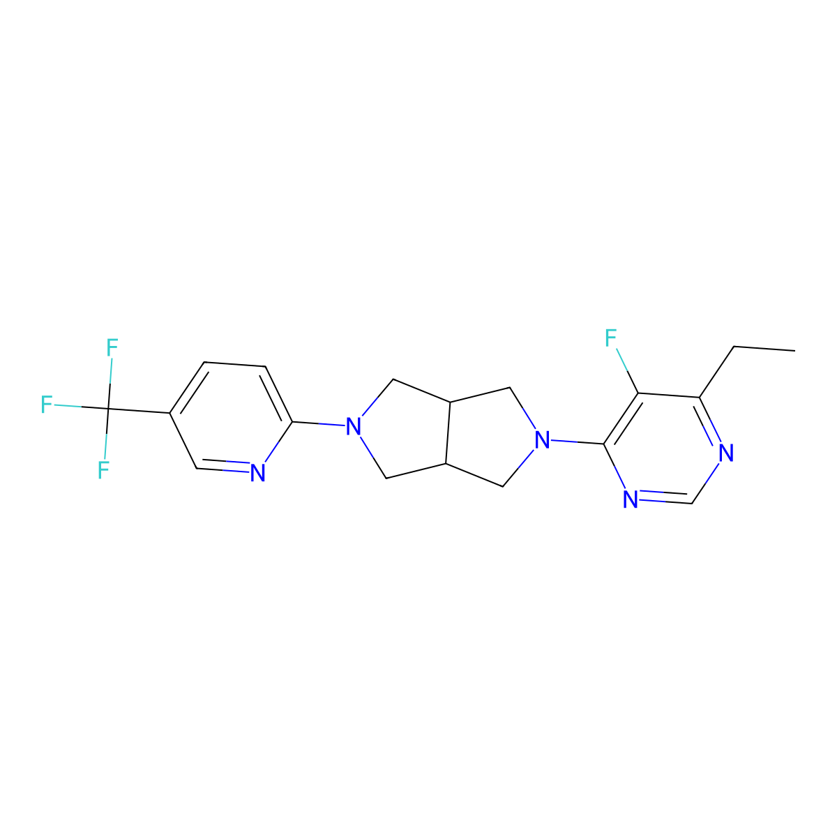 4-Ethyl-5-fluoro-6-{5-[5-(trifluoromethyl)pyridin-2-yl]-octahydropyrrolo[3,4-c]pyrrol-2-yl}pyrimidine molecular structure, CAS 2380069-20-3