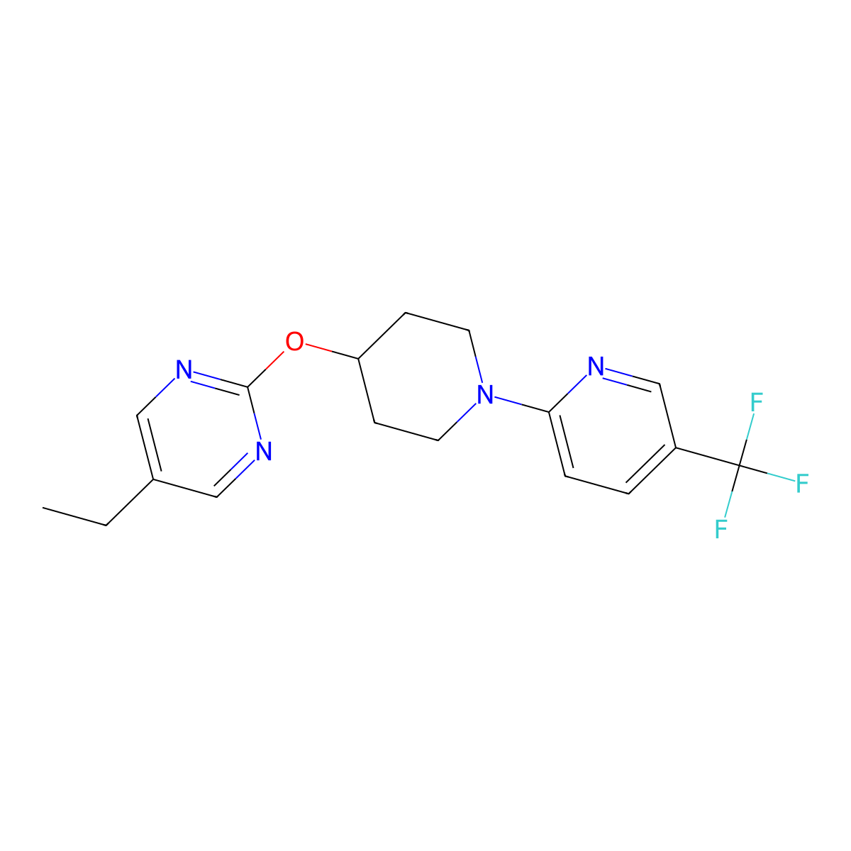 5-Ethyl-2-({1-[5-(trifluoromethyl)pyridin-2-yl]piperidin-4-yl}oxy)pyrimidine molecular structure, CAS 2380069-21-4