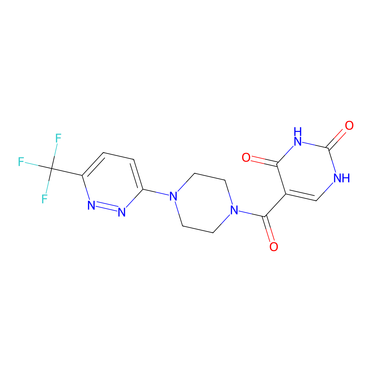 5-{4-[6-(Trifluoromethyl)pyridazin-3-yl]piperazine-1-carbonyl}-1,2,3,4-tetrahydropyrimidine-2,4-dione molecular structure, CAS 2380069-23-6