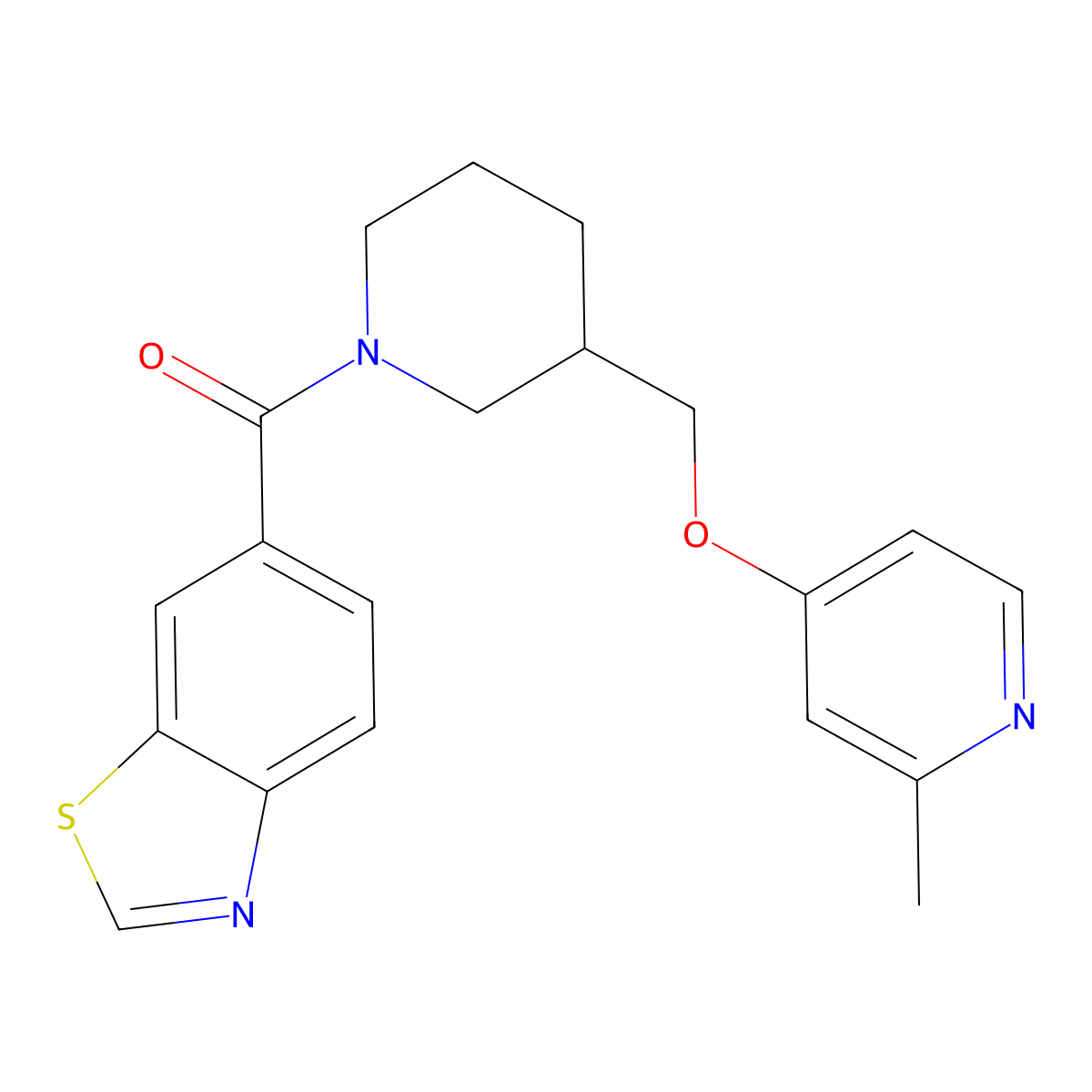 6-(3-{[(2-Methylpyridin-4-yl)oxy]methyl}piperidine-1-carbonyl)-1,3-benzothiazole molecular structure, CAS 2380069-27-0