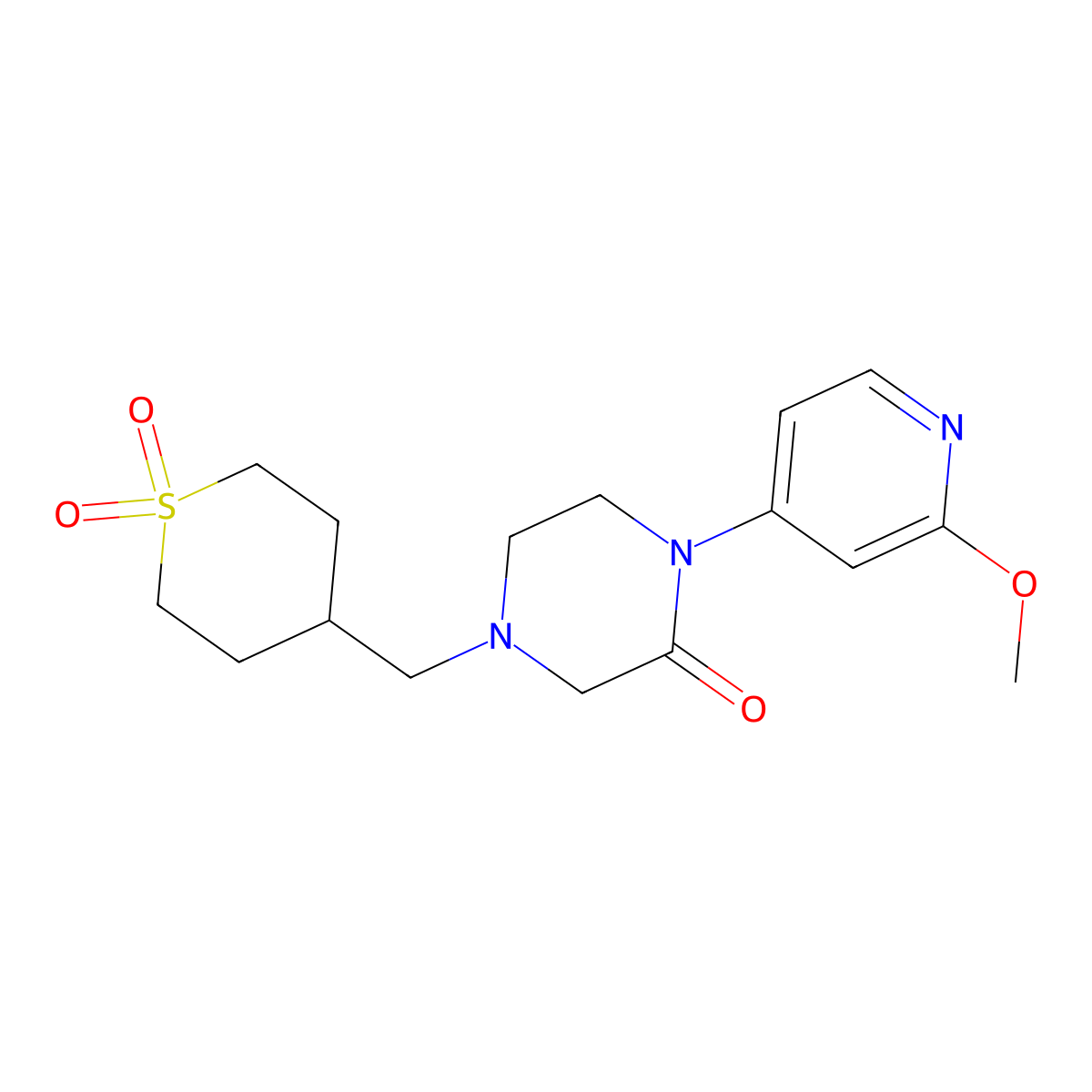 4-{[4-(2-Methoxypyridin-4-yl)-3-oxopiperazin-1-yl]methyl}-1lambda6-thiane-1,1-dione molecular structure, CAS 2380069-28-1