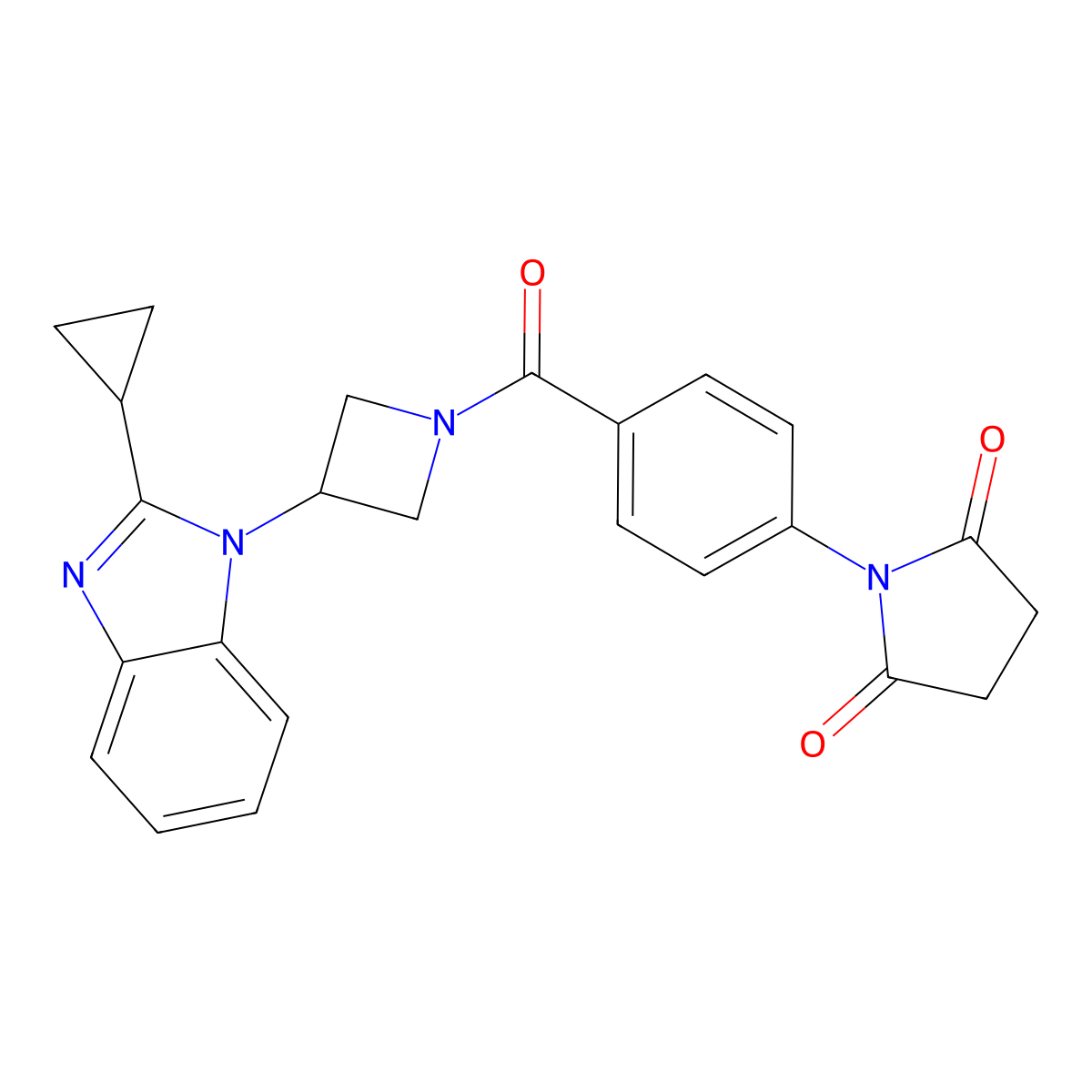 1-{4-[3-(2-cyclopropyl-1H-1,3-benzodiazol-1-yl)azetidine-1-carbonyl]phenyl}pyrrolidine-2,5-dione molecular structure, CAS 2380069-37-2