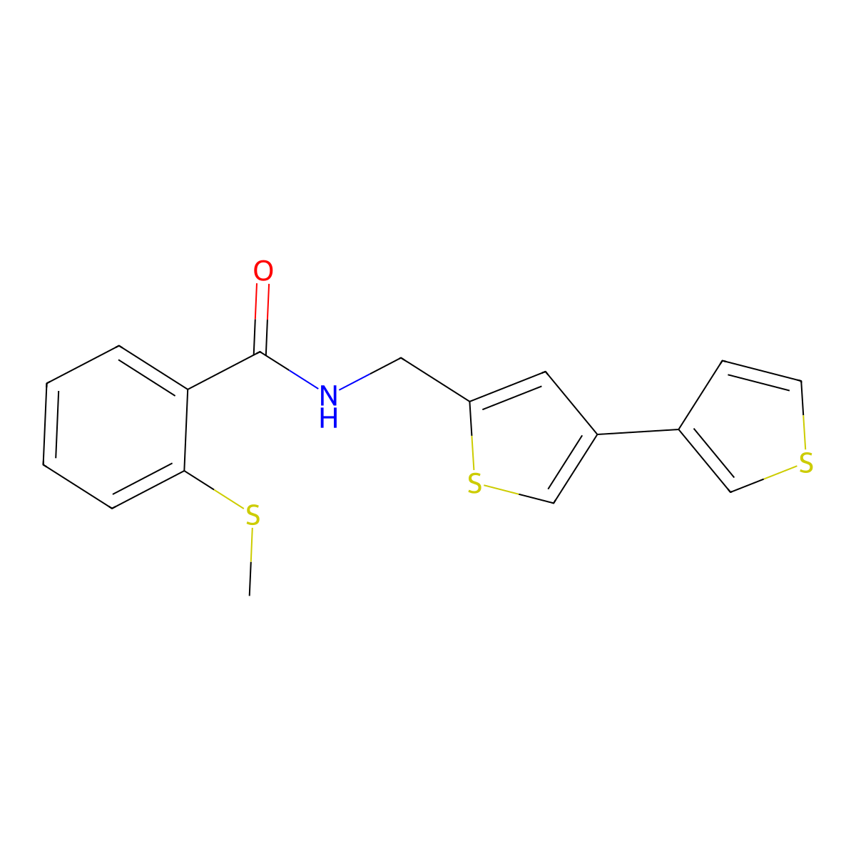 N-({[3,3'-bithiophene]-5-yl}methyl)-2-(methylsulfanyl)benzamide molecular structure, CAS 2380069-40-7