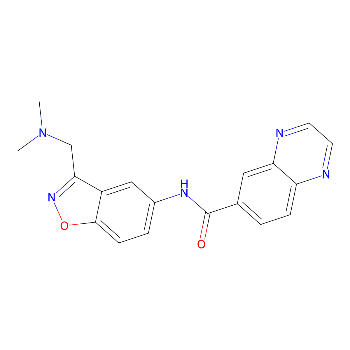 N-{3-[(dimethylamino)methyl]-1,2-benzoxazol-5-yl}quinoxaline-6-carboxamide molecular structure, CAS 2380069-44-1