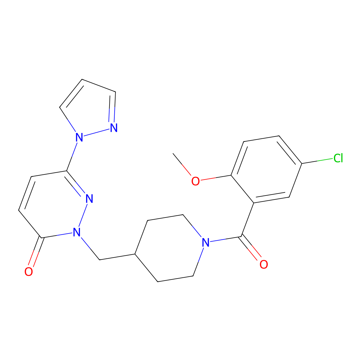 2-{[1-(5-chloro-2-methoxybenzoyl)piperidin-4-yl]methyl}-6-(1H-pyrazol-1-yl)-2,3-dihydropyridazin-3-one molecular structure, CAS 2380069-45-2