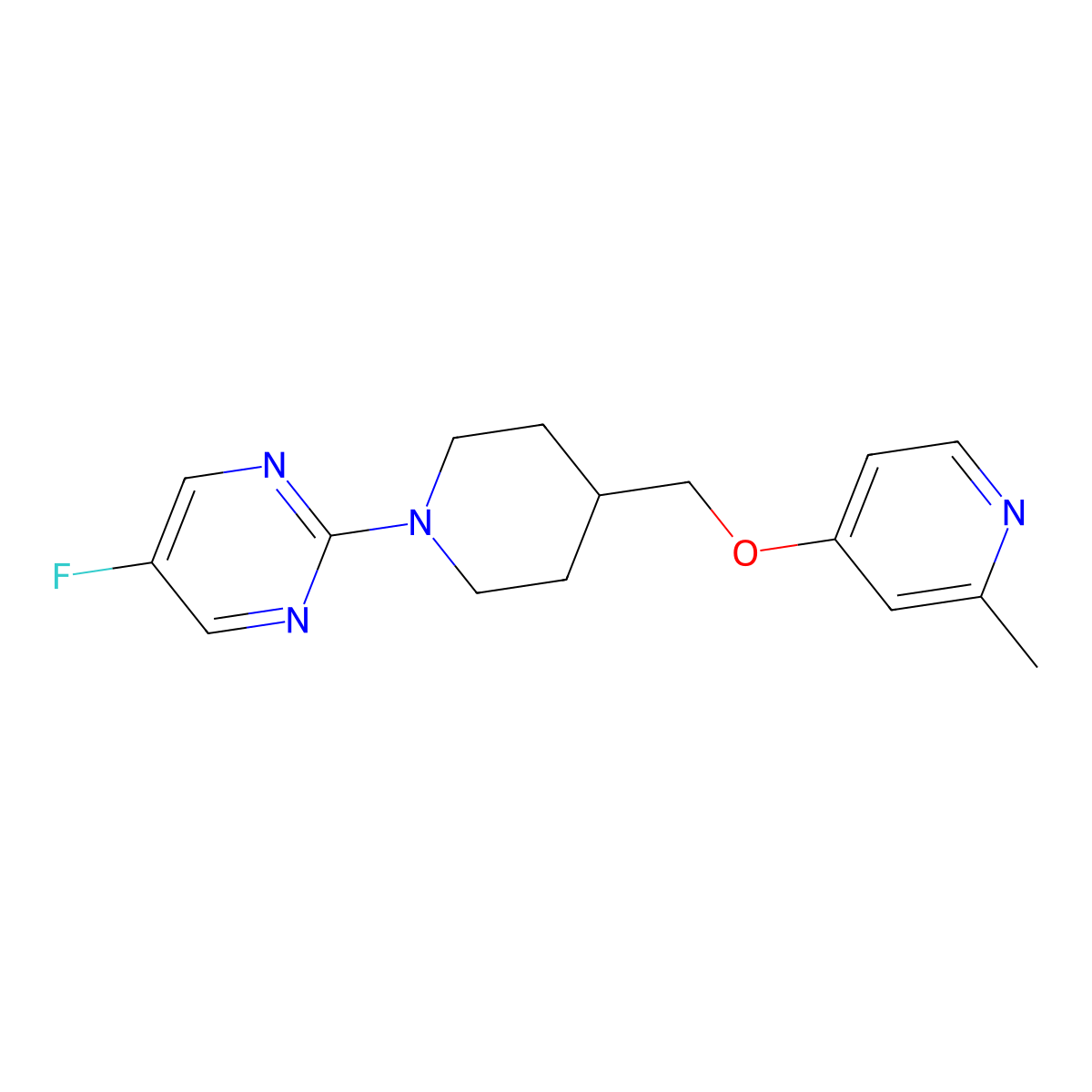 5-Fluoro-2-(4-{[(2-methylpyridin-4-yl)oxy]methyl}piperidin-1-yl)pyrimidine molecular structure, CAS 2380069-46-3