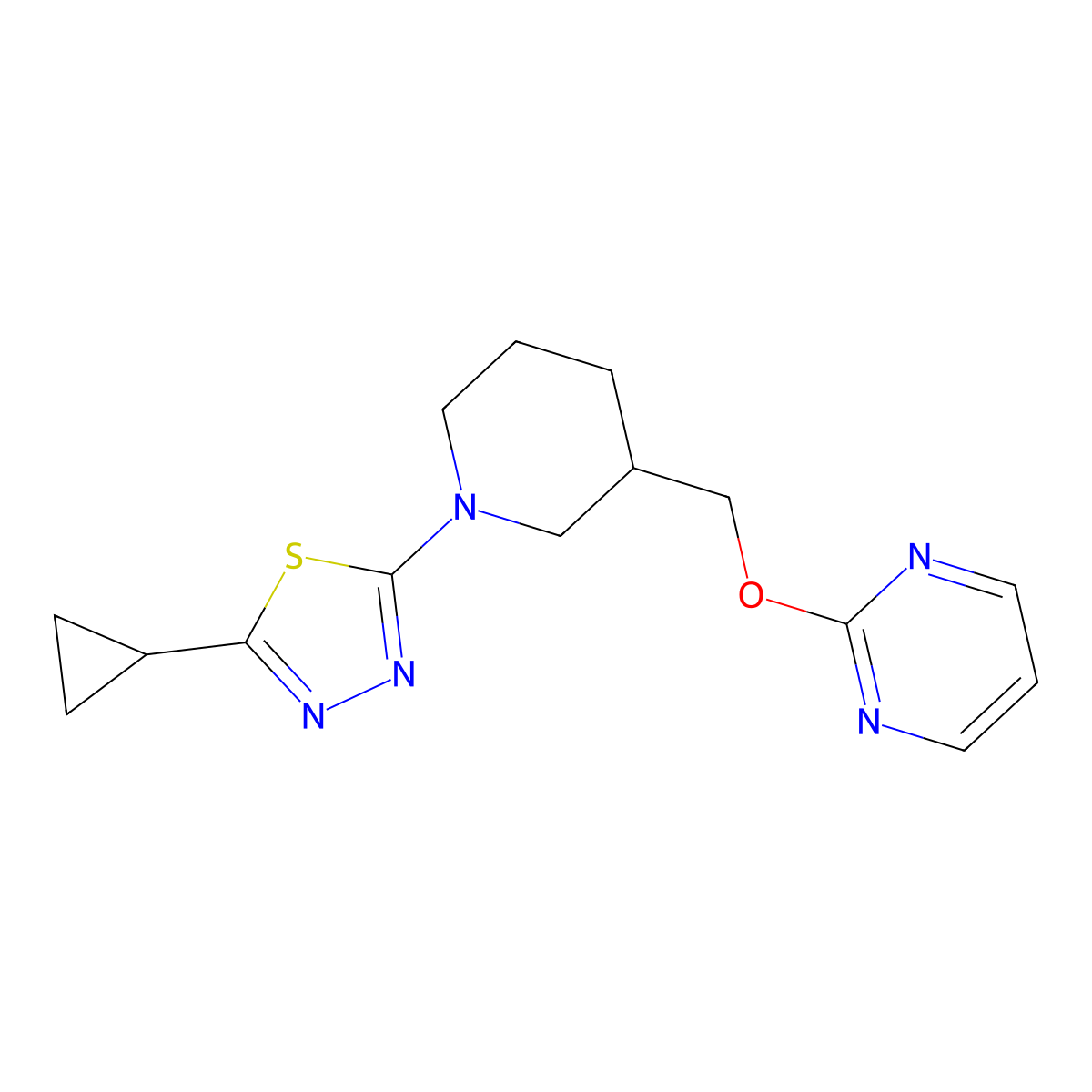 2-{[1-(5-Cyclopropyl-1,3,4-thiadiazol-2-yl)piperidin-3-yl]methoxy}pyrimidine molecular structure, CAS 2380069-49-6