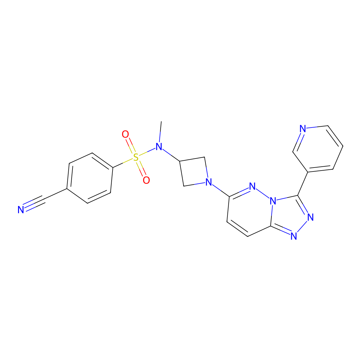 4-cyano-N-methyl-N-{1-[3-(pyridin-3-yl)-[1,2,4]triazolo[4,3-b]pyridazin-6-yl]azetidin-3-yl}benzene-1-sulfonamide molecular structure, CAS 2380069-51-0