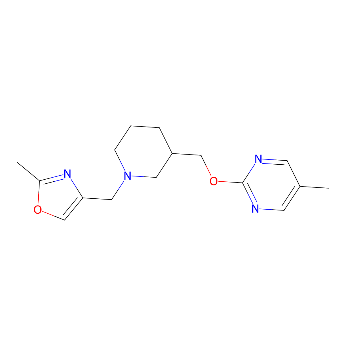 5-Methyl-2-({1-[(2-methyl-1,3-oxazol-4-yl)methyl]piperidin-3-yl}methoxy)pyrimidine molecular structure, CAS 2380069-52-1