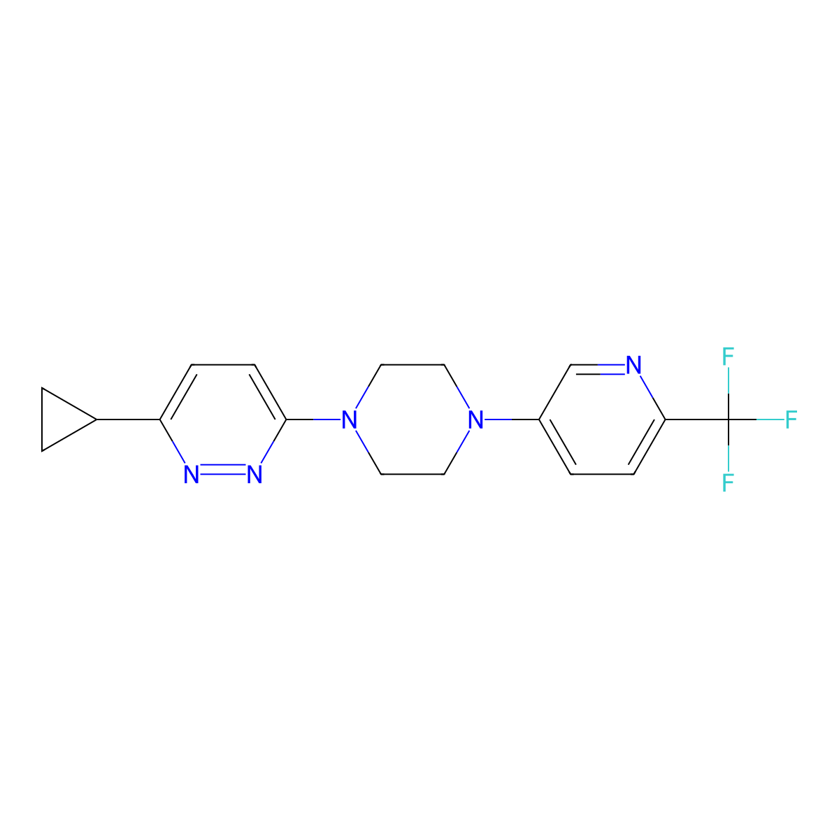 3-Cyclopropyl-6-{4-[6-(trifluoromethyl)pyridin-3-yl]piperazin-1-yl}pyridazine molecular structure, CAS 2380069-56-5