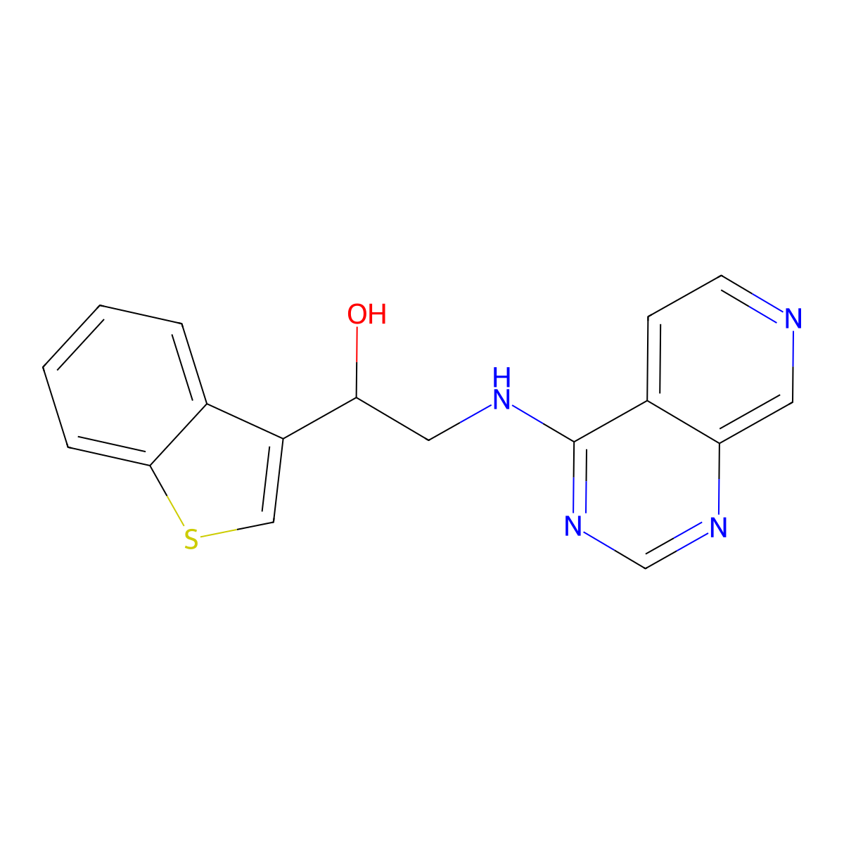 1-(1-Benzothiophen-3-yl)-2-({pyrido[3,4-d]pyrimidin-4-yl}amino)ethan-1-ol molecular structure, CAS 2380069-57-6