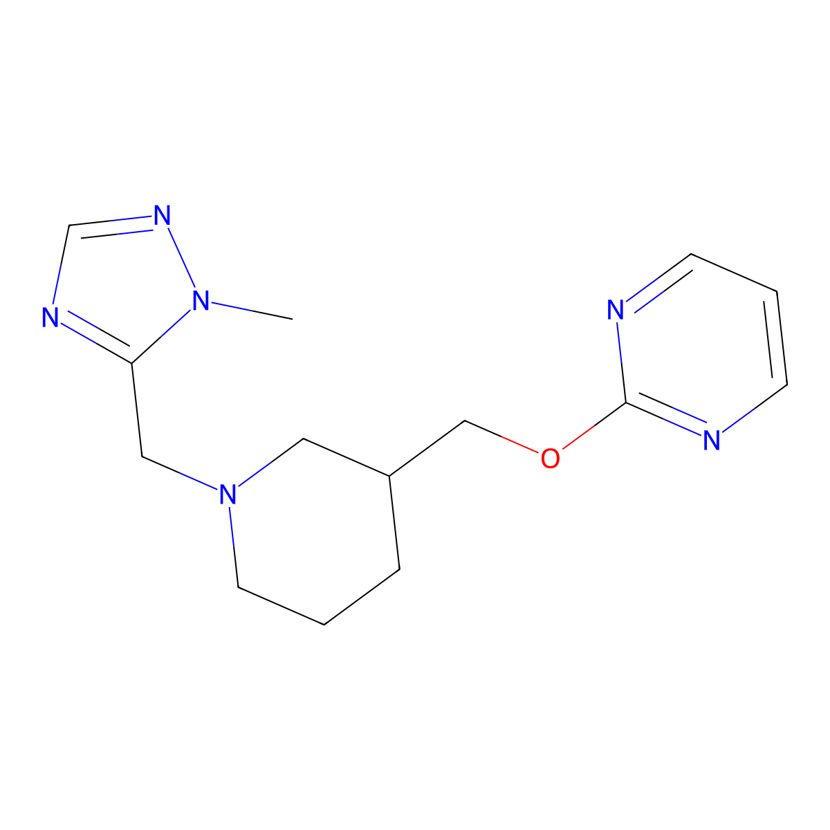 2-({1-[(1-methyl-1H-1,2,4-triazol-5-yl)methyl]piperidin-3-yl}methoxy)pyrimidine molecular structure, CAS 2380069-58-7