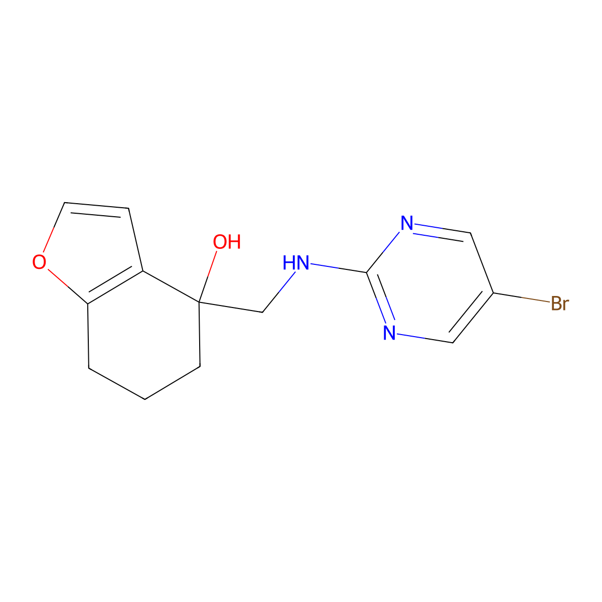 4-{[(5-Bromopyrimidin-2-yl)amino]methyl}-4,5,6,7-tetrahydro-1-benzofuran-4-ol molecular structure, CAS 2380069-59-8