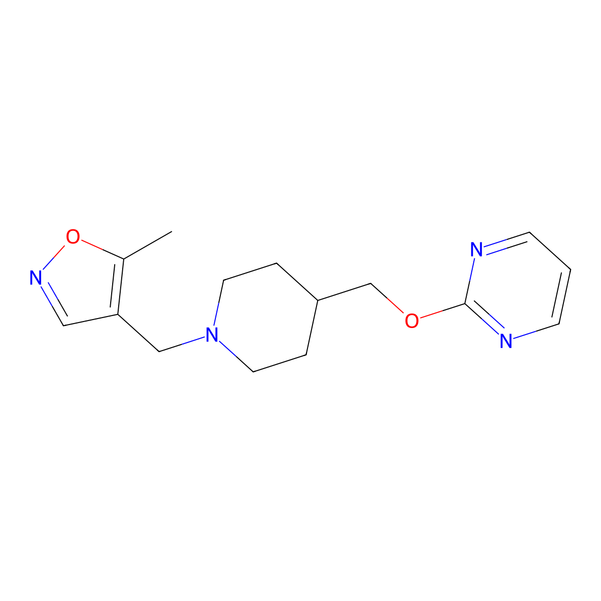2-({1-[(5-Methyl-1,2-oxazol-4-yl)methyl]piperidin-4-yl}methoxy)pyrimidine molecular structure, CAS 2380069-61-2