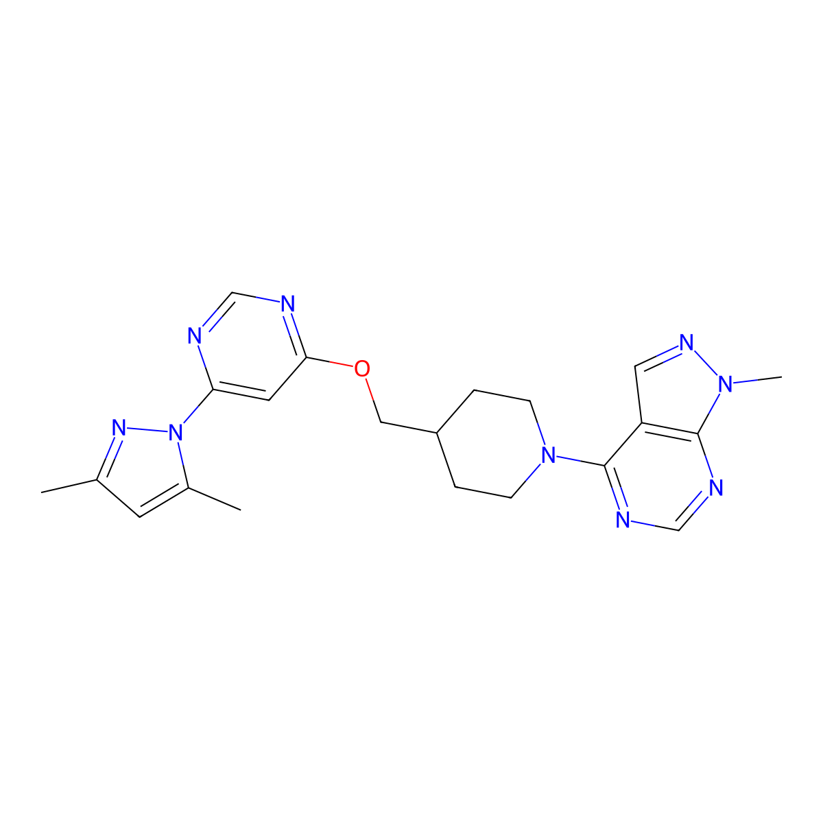 4-(3,5-dimethyl-1H-pyrazol-1-yl)-6-[(1-{1-methyl-1H-pyrazolo[3,4-d]pyrimidin-4-yl}piperidin-4-yl)methoxy]pyrimidine molecular structure, CAS 2380069-62-3