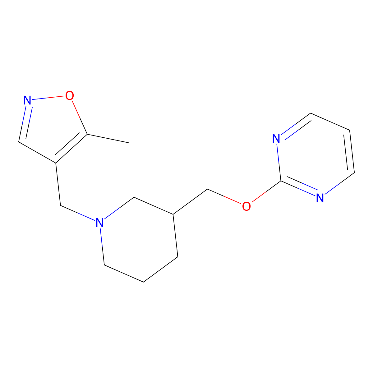 2-({1-[(5-Methyl-1,2-oxazol-4-yl)methyl]piperidin-3-yl}methoxy)pyrimidine molecular structure, CAS 2380069-64-5