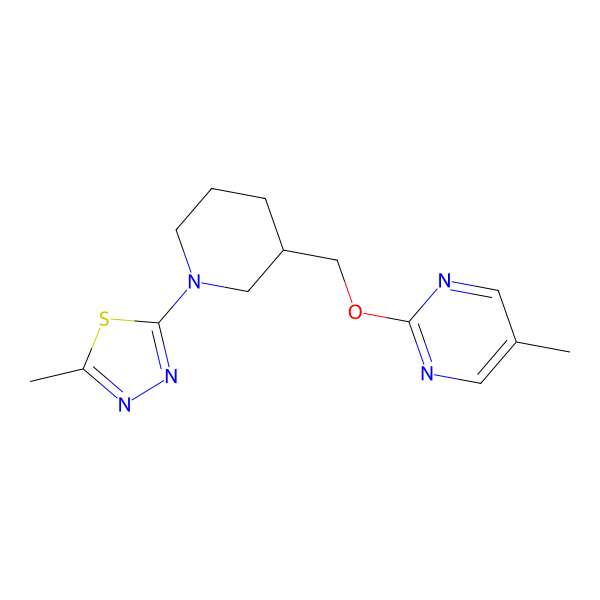 5-Methyl-2-{[1-(5-methyl-1,3,4-thiadiazol-2-yl)piperidin-3-yl]methoxy}pyrimidine molecular structure, CAS 2380069-65-6