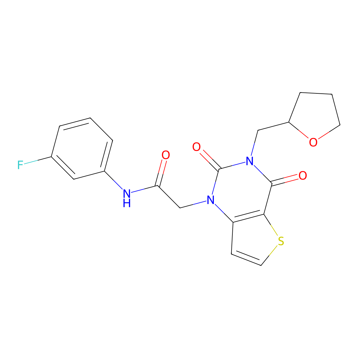 2-{2,4-dioxo-3-[(oxolan-2-yl)methyl]-1H,2H,3H,4H-thieno[3,2-d]pyrimidin-1-yl}-N-(3-fluorophenyl)acetamide molecular structure, CAS 2380069-66-7