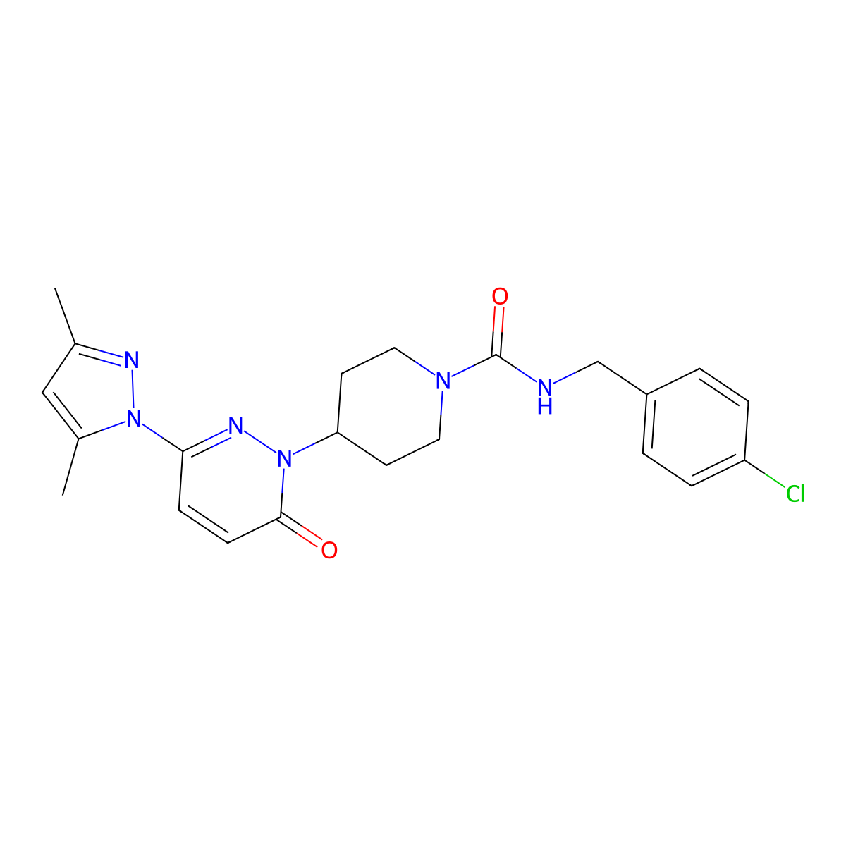 N-[(4-chlorophenyl)methyl]-4-[3-(3,5-dimethyl-1H-pyrazol-1-yl)-6-oxo-1,6-dihydropyridazin-1-yl]piperidine-1-carboxamide molecular structure, CAS 2380069-67-8