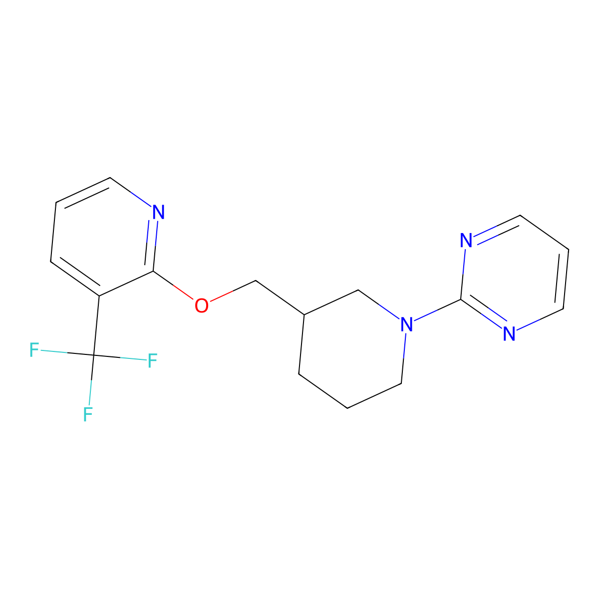 2-[3-({[3-(Trifluoromethyl)pyridin-2-yl]oxy}methyl)piperidin-1-yl]pyrimidine molecular structure, CAS 2380069-72-5