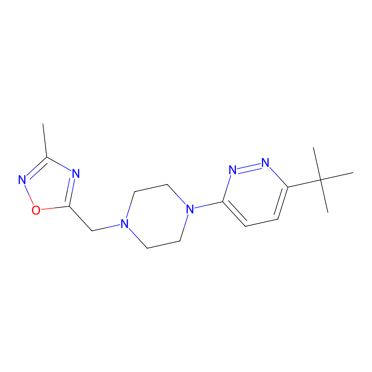 3-Tert-butyl-6-{4-[(3-methyl-1,2,4-oxadiazol-5-yl)methyl]piperazin-1-yl}pyridazine molecular structure, CAS 2380069-76-9