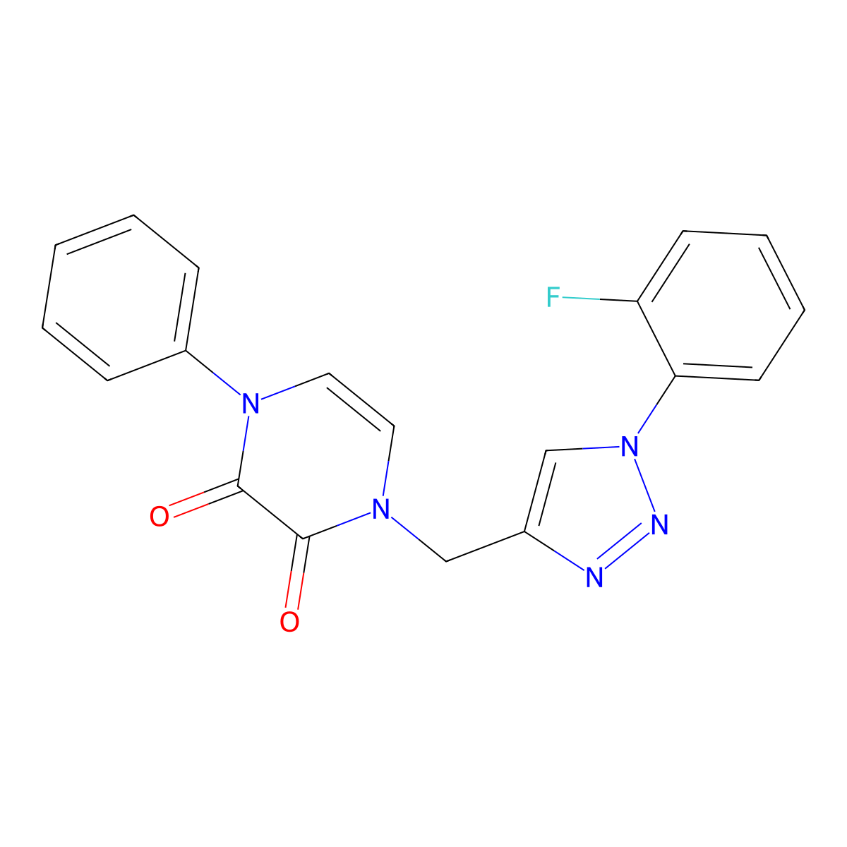 1-[[1-(2-Fluorophenyl)triazol-4-yl]methyl]-4-phenylpyrazine-2,3-dione molecular structure, CAS 2380069-82-7