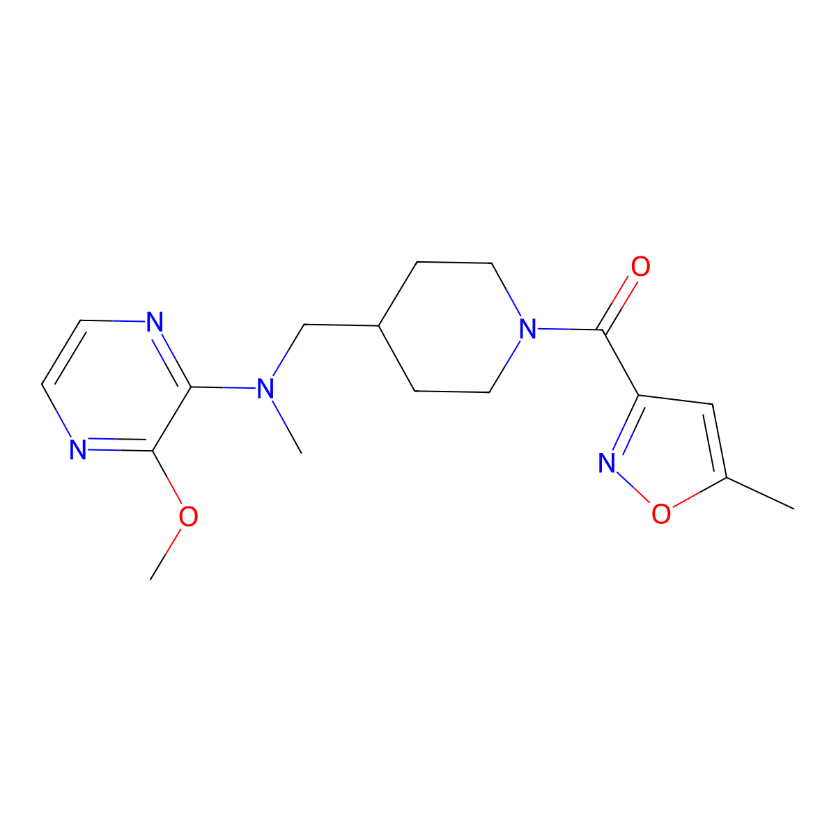 3-methoxy-N-methyl-N-{[1-(5-methyl-1,2-oxazole-3-carbonyl)piperidin-4-yl]methyl}pyrazin-2-amine molecular structure, CAS 2380069-92-9