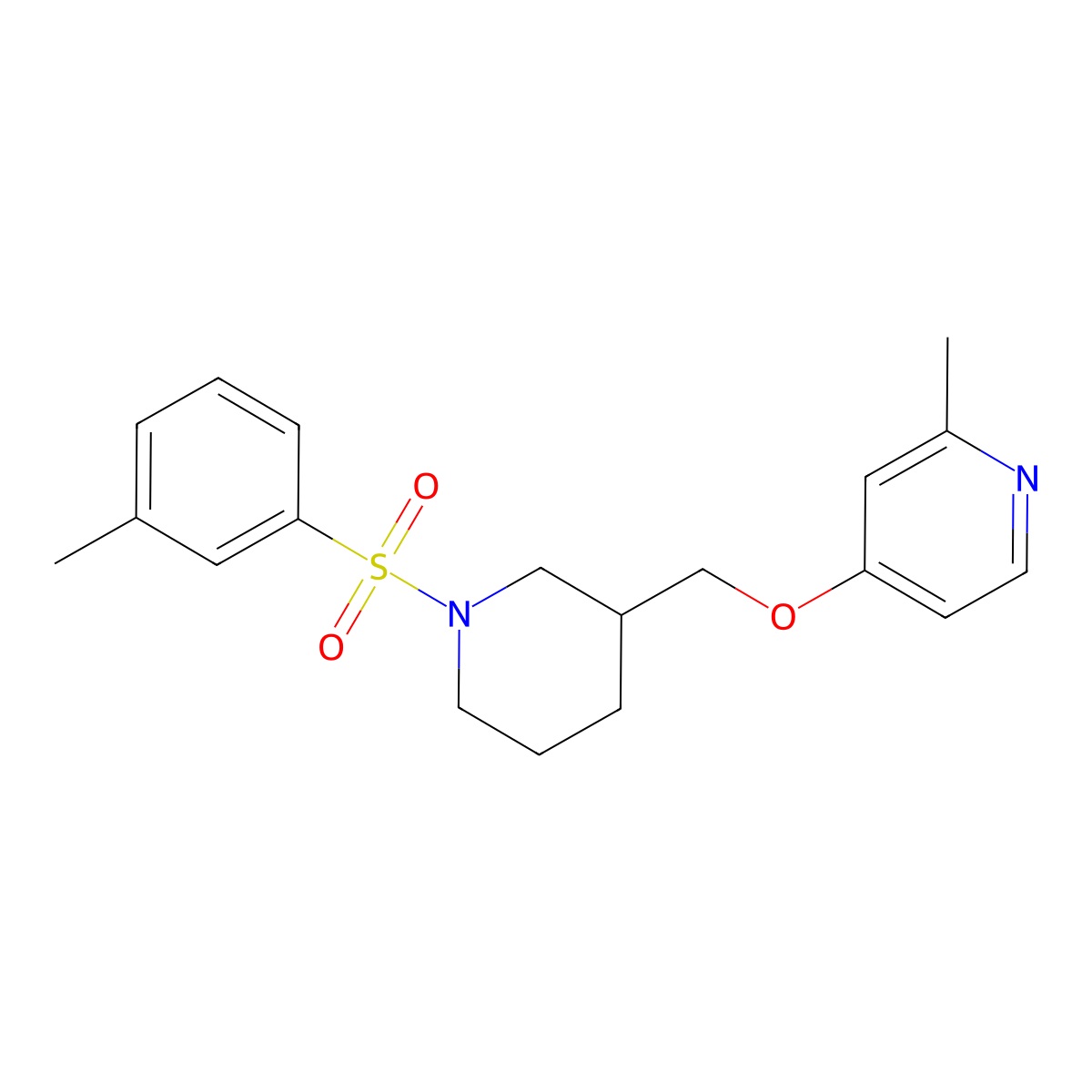 2-Methyl-4-{[1-(3-methylbenzenesulfonyl)piperidin-3-yl]methoxy}pyridine molecular structure, CAS 2380069-97-4