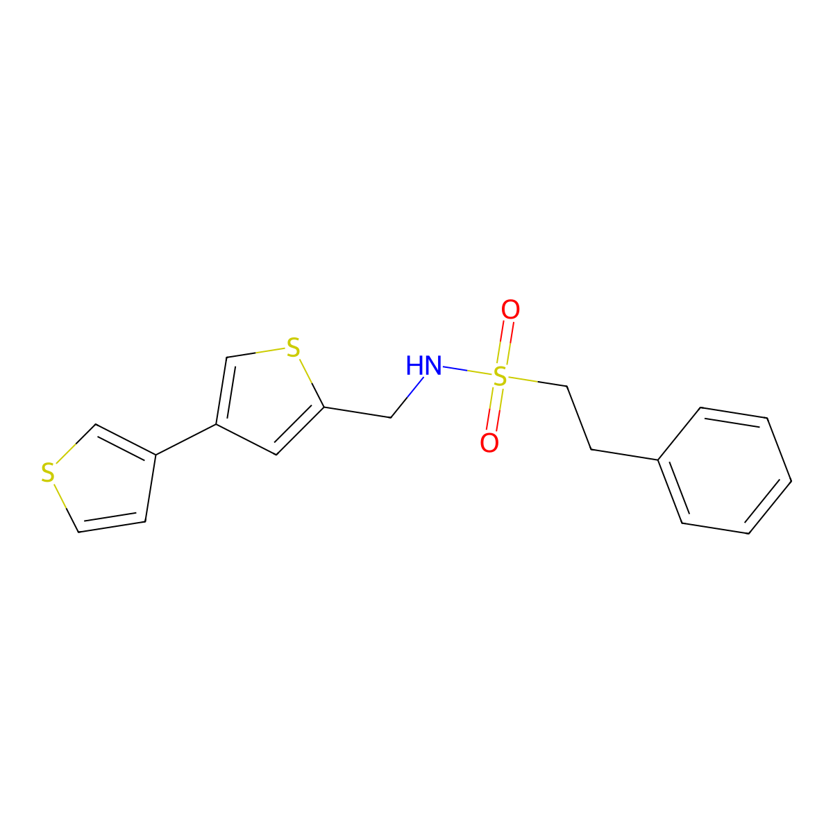 N-({[3,3'-bithiophene]-5-yl}methyl)-2-phenylethane-1-sulfonamide molecular structure, CAS 2380069-98-5