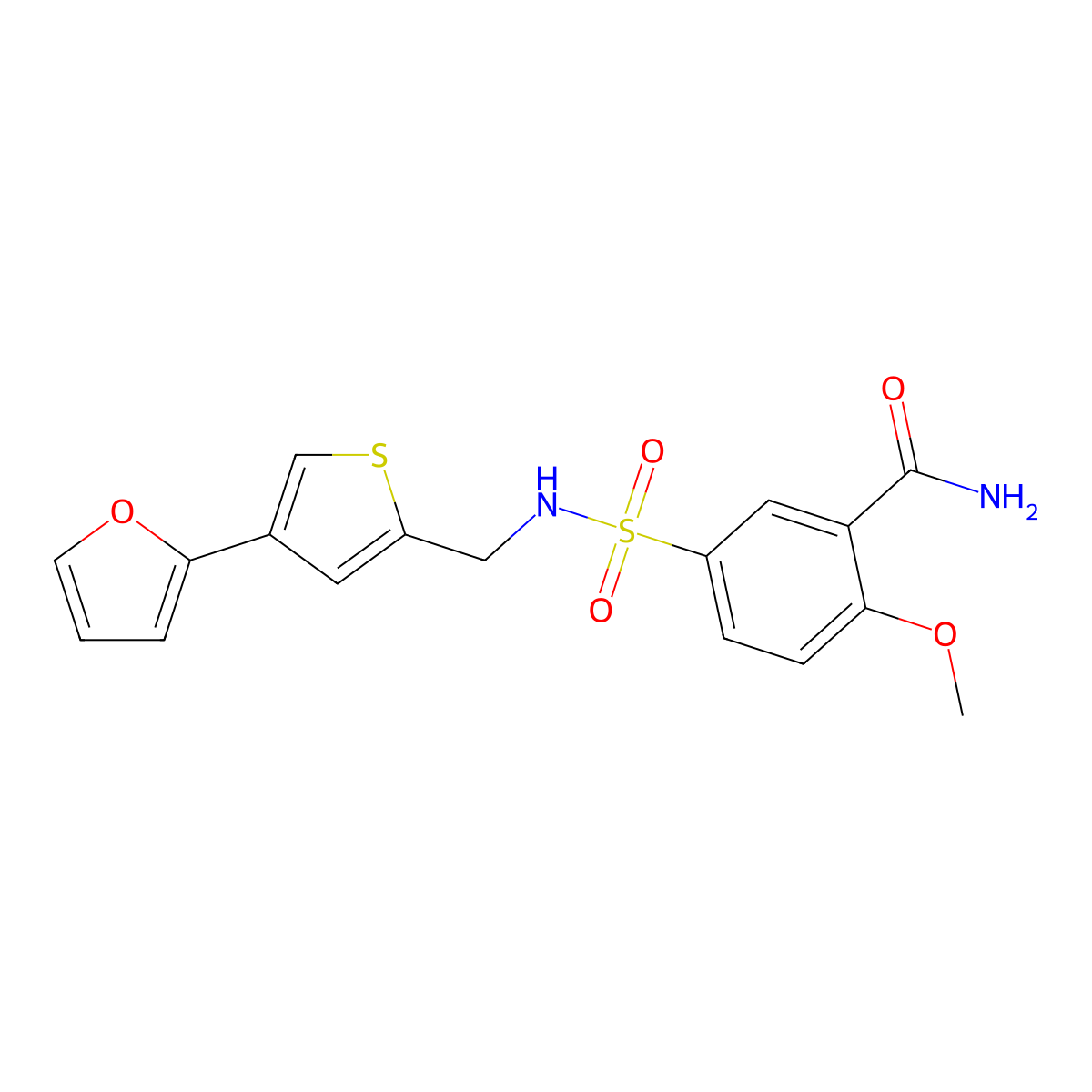 5-({[4-(Furan-2-yl)thiophen-2-yl]methyl}sulfamoyl)-2-methoxybenzamide molecular structure, CAS 2380070-07-3