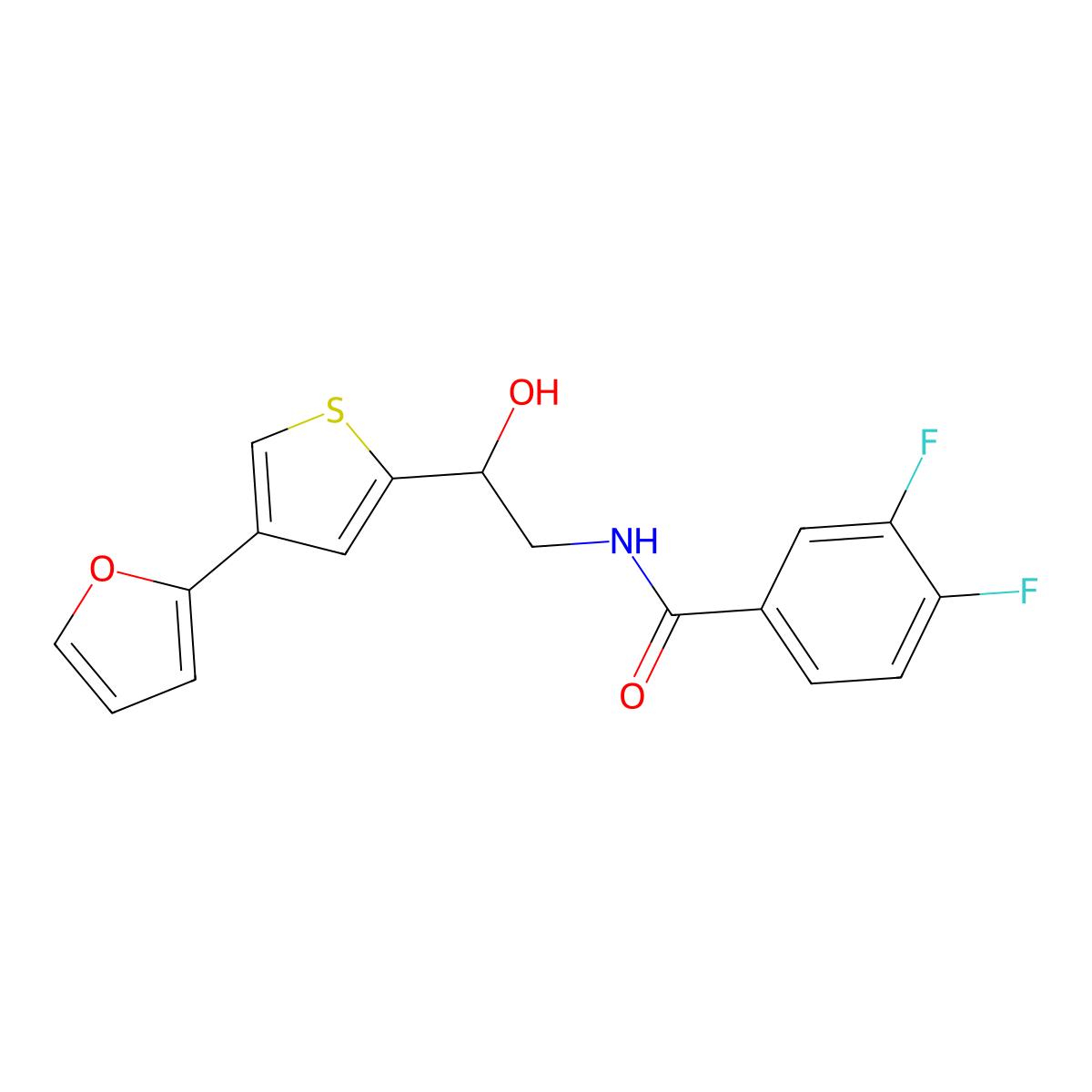 3,4-Difluoro-N-[2-[4-(furan-2-yl)thiophen-2-yl]-2-hydroxyethyl]benzamide molecular structure, CAS 2380070-08-4