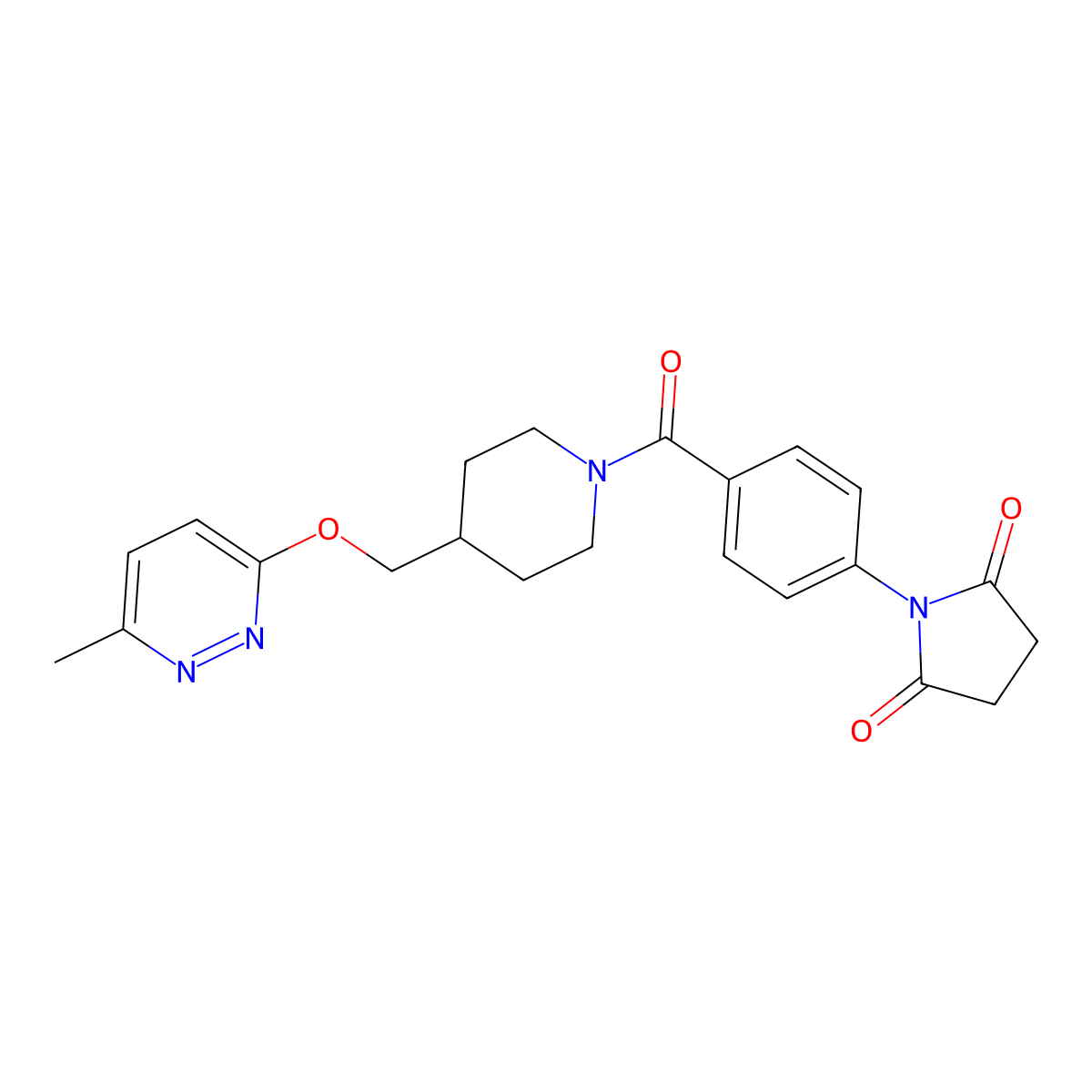 1-[4-(4-{[(6-Methylpyridazin-3-yl)oxy]methyl}piperidine-1-carbonyl)phenyl]pyrrolidine-2,5-dione molecular structure, CAS 2380070-16-4