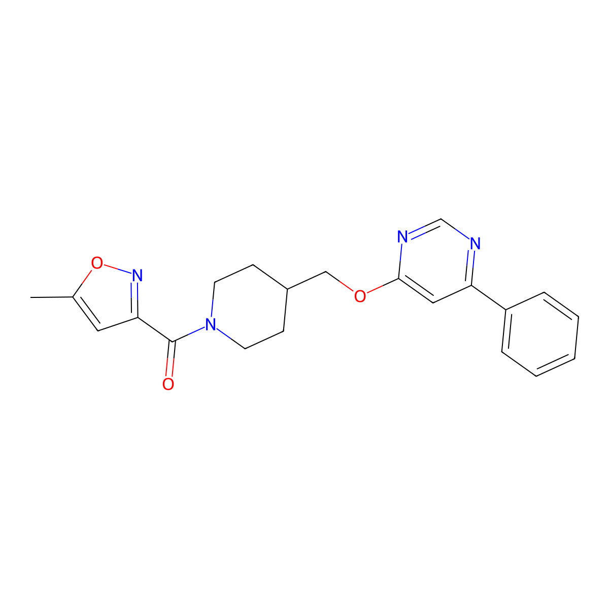 4-{[1-(5-Methyl-1,2-oxazole-3-carbonyl)piperidin-4-yl]methoxy}-6-phenylpyrimidine molecular structure, CAS 2380070-22-2