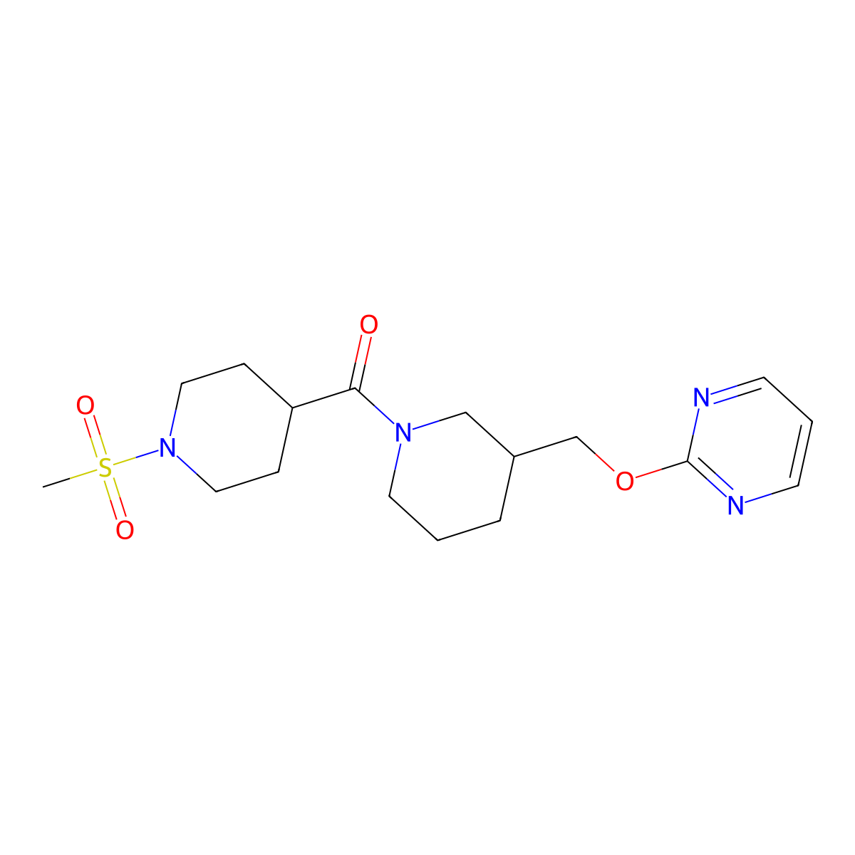 2-{[1-(1-Methanesulfonylpiperidine-4-carbonyl)piperidin-3-yl]methoxy}pyrimidine molecular structure, CAS 2380070-23-3